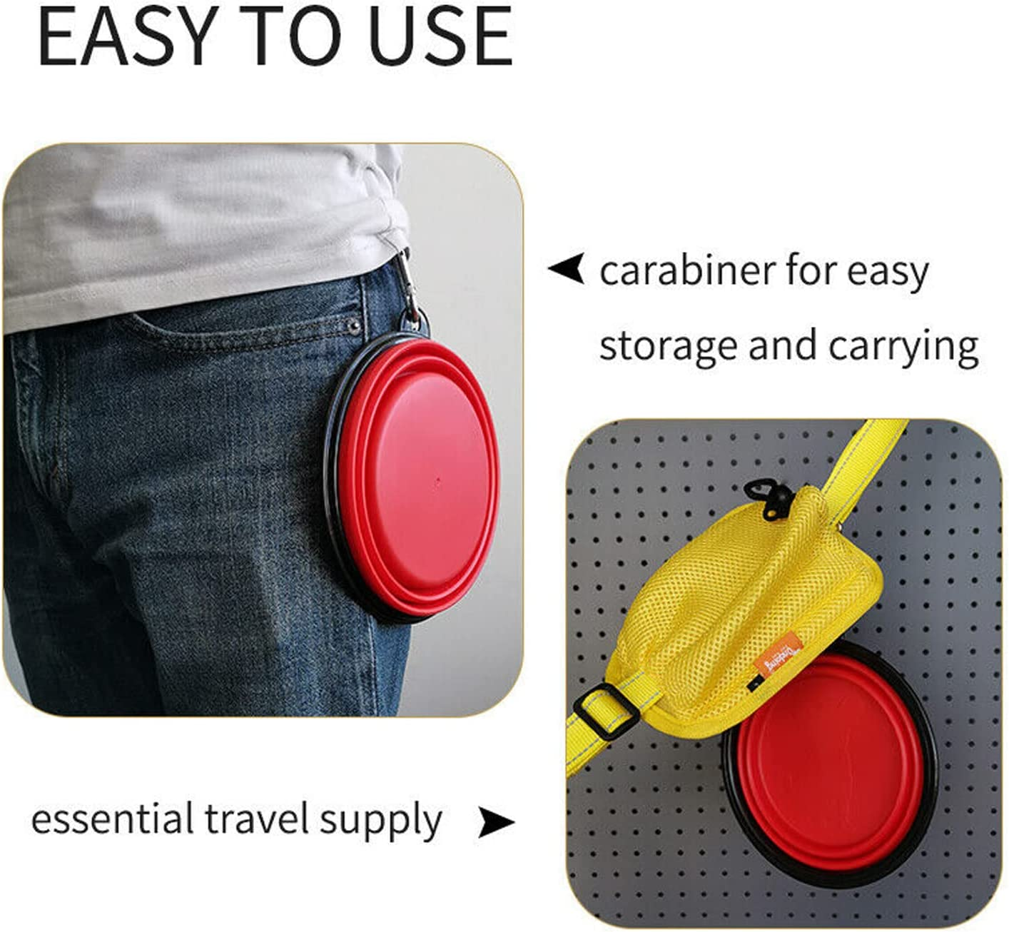 Yotsuba Dog Travel Bowl-Portable Collapsible Silicone Pet Bowl with Carabiner - Foldable Travel Dog Cat Food Water Dish for Camping, Hiking, Training (Purple) - Black image number 7