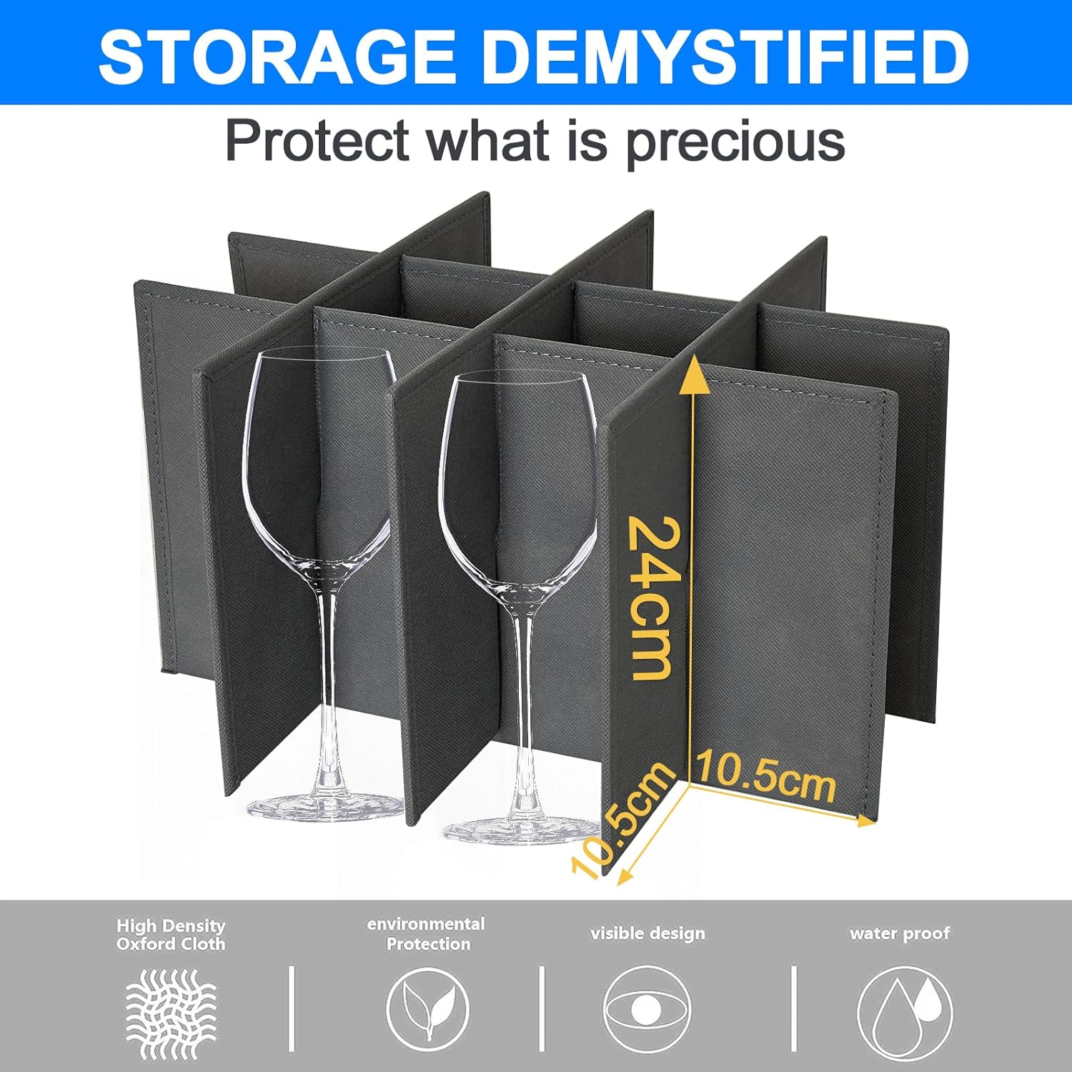 VERONLY Stemware Storage Box - China Storage Containers Holds 12 Wine Glass or Crystal Glassware Case, Stackable with Lable Window and Handles(Grey) image number 5