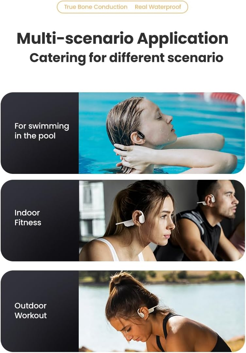 AIRBONE Open Ear F1 - Wireless Bone Conduction Sports Headphones with IP68 Waterproof Design, Built-In 32Gb Storage & Bluetooth 5.3, Ideal for Secure Listening While Swimming and Sports - All Black image number 6