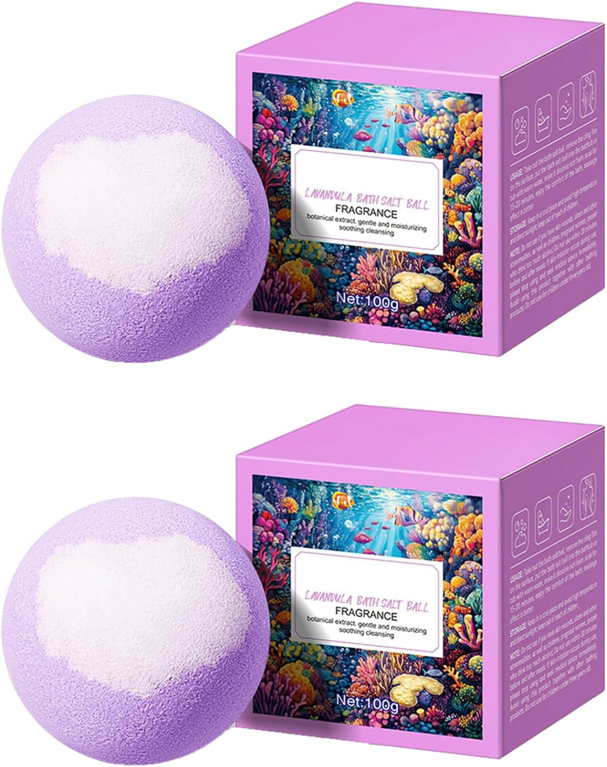Jugaoge 2-Pack Bath Fizzies with Fruit Essence, Moisturizing Bath Bombs for Soft Skin Lavender One Size