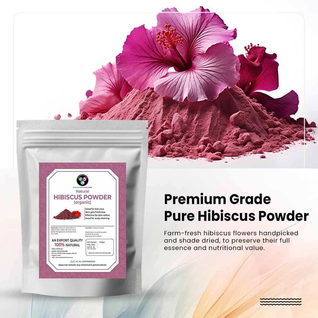 Aayuleubeda Badi Care ABC Hibiscus Powder Natural and Organic for Hair,Skin and Women'S Health / 227G / (1/2 Lb) / 8 Ounces) - Resealable Zip Lock Pouch image number 3