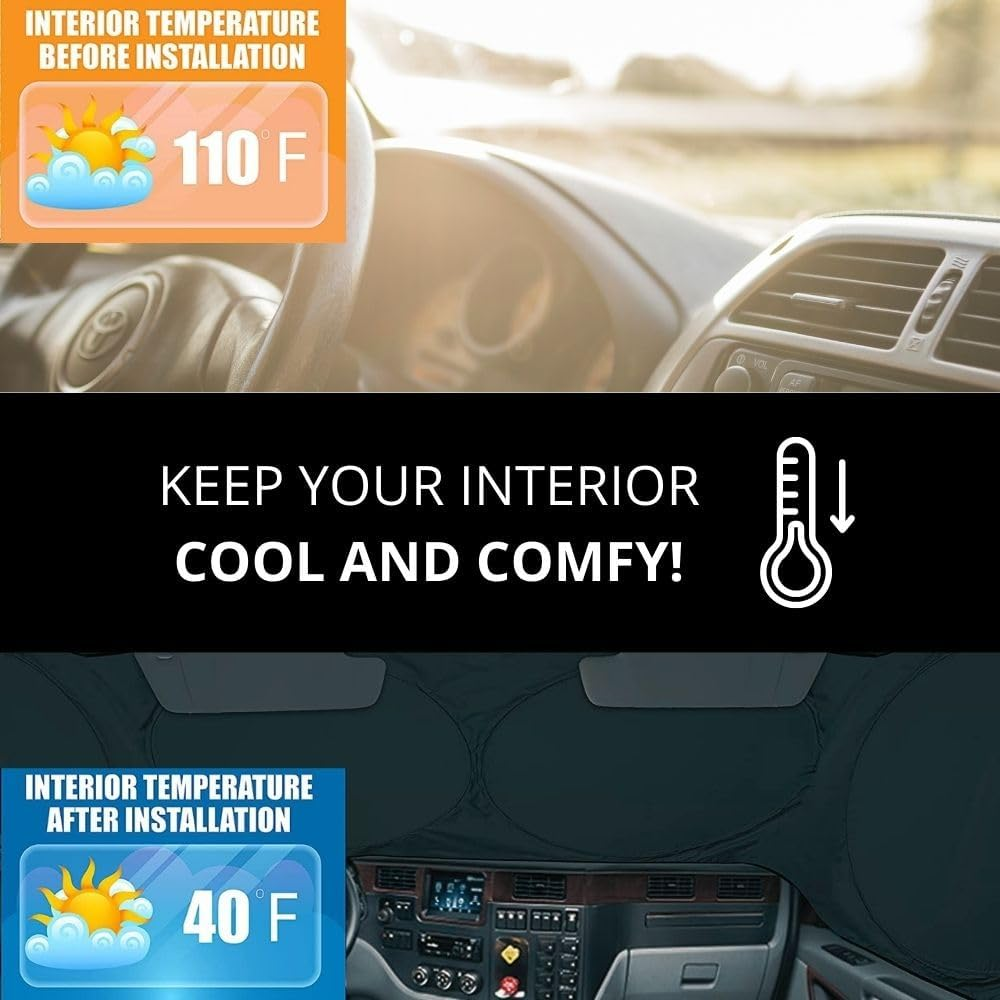 Maro Semi-Truck Sun Shade for Windshield and Side Windows 240T UV Protective Sunshade Windscreen and Side Windows Sun Visor for Commercial, Big Rig Truck with Maximum Coverage