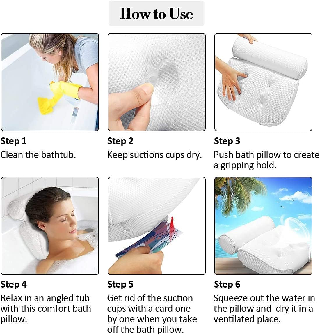 Yoohoo-Au Comfort 3D Mesh Spa Bath Pillow Home Massage Neck & Shoulders Supports Cushions image number 6