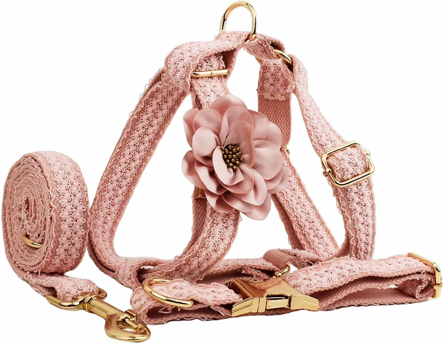 UOSIA Girl Dog Collar Harness & Leash Set Luxury Lace Dog Collar White Wedding Dog Collar with Flower Adjustable Pet Vest Harness for Small Medium Large Dogs