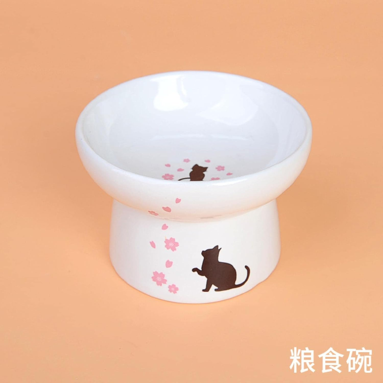 Japanese Style Tall Ceramic Pet Bowl Adult Cat Drinking Bowl Cat Food Bowl Printed Ceramic Cat Bowl-Grain Bowl,White image number 6