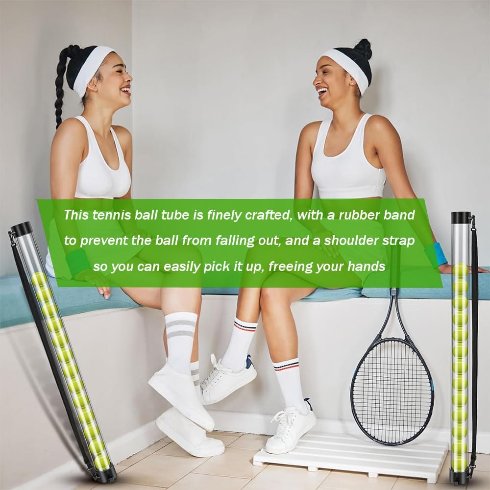 SHENMAIDAY 2 Pcs Pickleball & Tennis Pickup Tube - Tennis Ball Pick up Tube with Shoulder Strap Lightweight Ball Collector Tennis Ball Holder Perfect for Any Level Tennis Player (15 Balls)