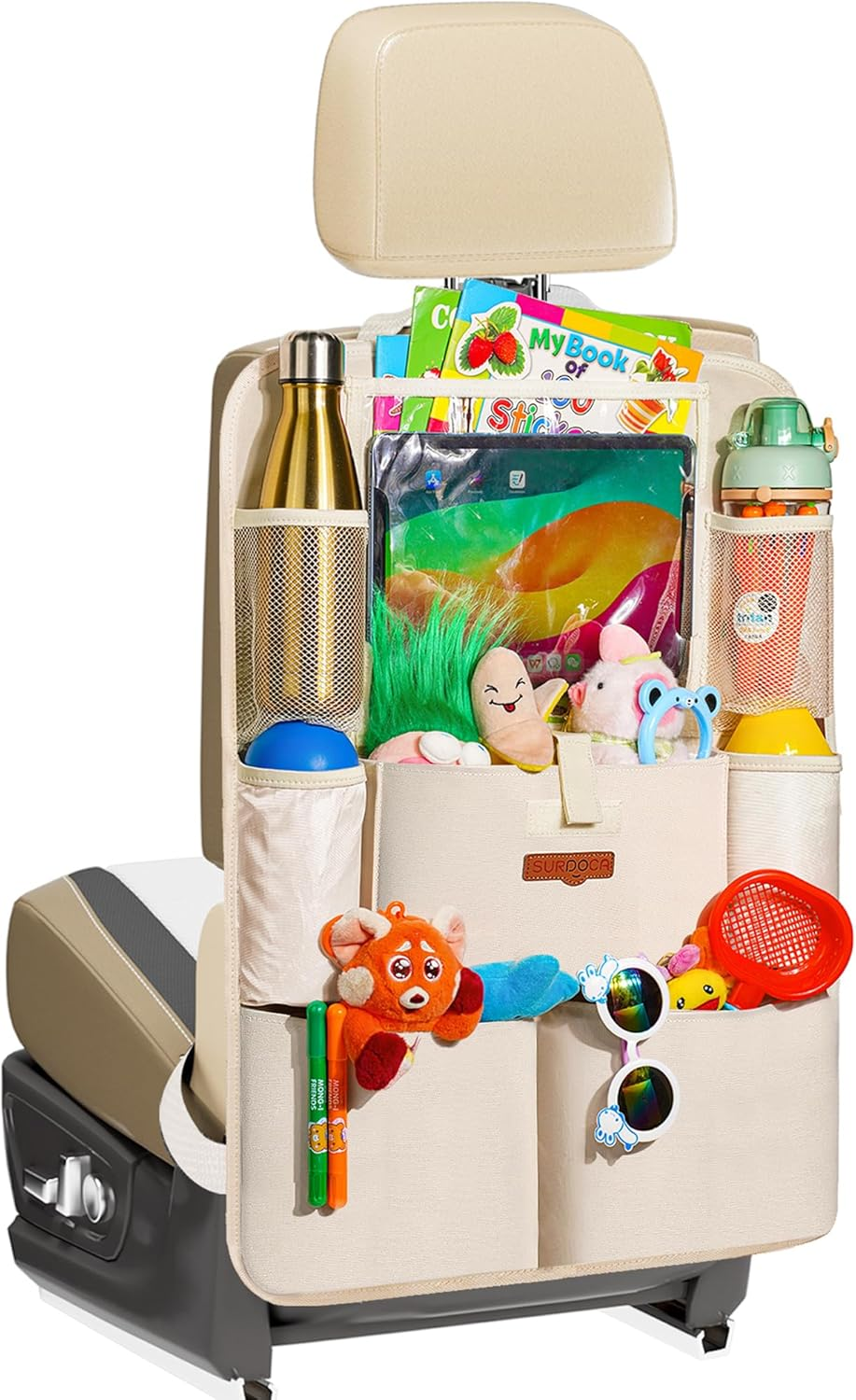 SURDOCA Car Organizer, 4Th Generation Enhanced Car Seat Organizer with 11'' Pvc-Free Tablet Holder, 8 Pockets, Road Trip Essentials for Kids,Car Seat Back Storage Organizer, Gray, 1Pc