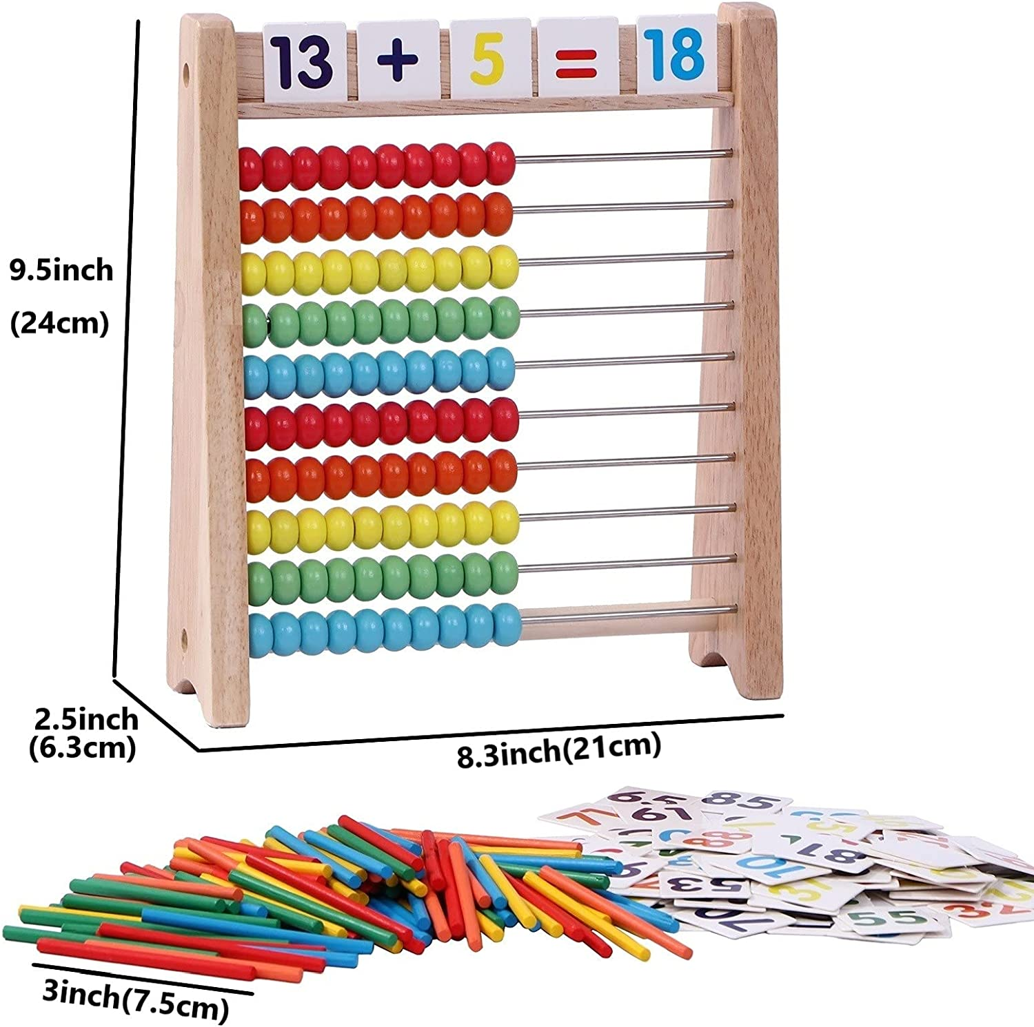 Wooden Abacus for Kids Math with 100 Counting Sticks and Number Toys Cards 1-100, Educational Math Games Preschool Learning Toys, Math Manipulatives for Elementary 1St 2Nd Grade