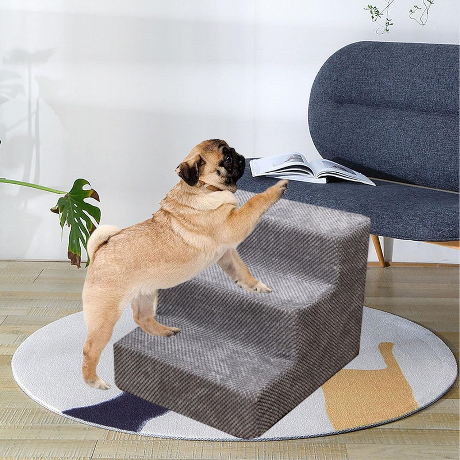 Dog Steps, for Bed and Couches, 3 Tier Dog Stairs for High Bed Couch Sofa, 35D Sponge Pet Steps for Small Dogs and Cats, Non-Slip Bottom Pet Stairs, Grey image number 2