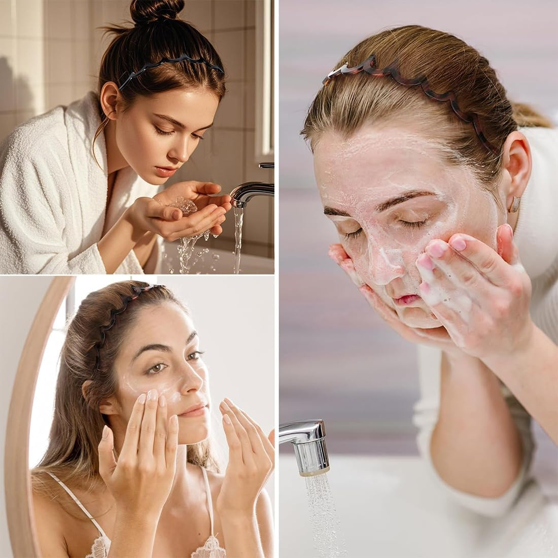 GGUFAY Women'S Headbands, Set of 4, Wavy Hair Accessories with Plastic Teeth, for Everyday Use, Fitness, Party (Black, Brown, Snake Pattern Grey)