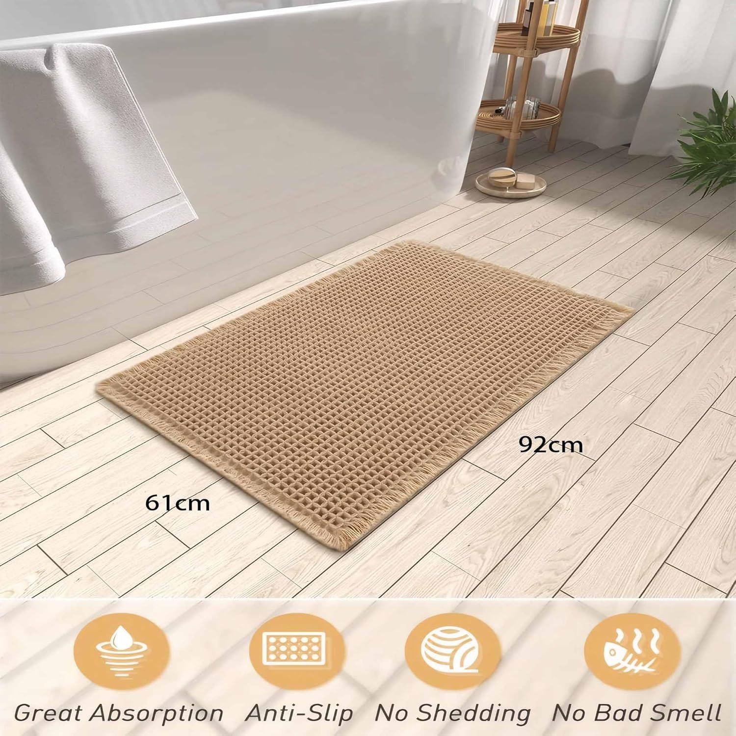 YDCZTYGY Waffle Knit Textured Bath Mat Super Absorbent Washable Quick Dry Non Slip Rug for Bathroom Hallway （61X92Cm） image number 2