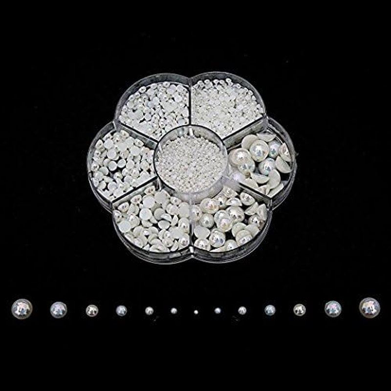 Approx 5600Pcs Assorted 7 Sizes Half round Flatback Pearl Beads DIY Craft Shoes Phone Nail Art Making Plastic Box (AB White) image number 5
