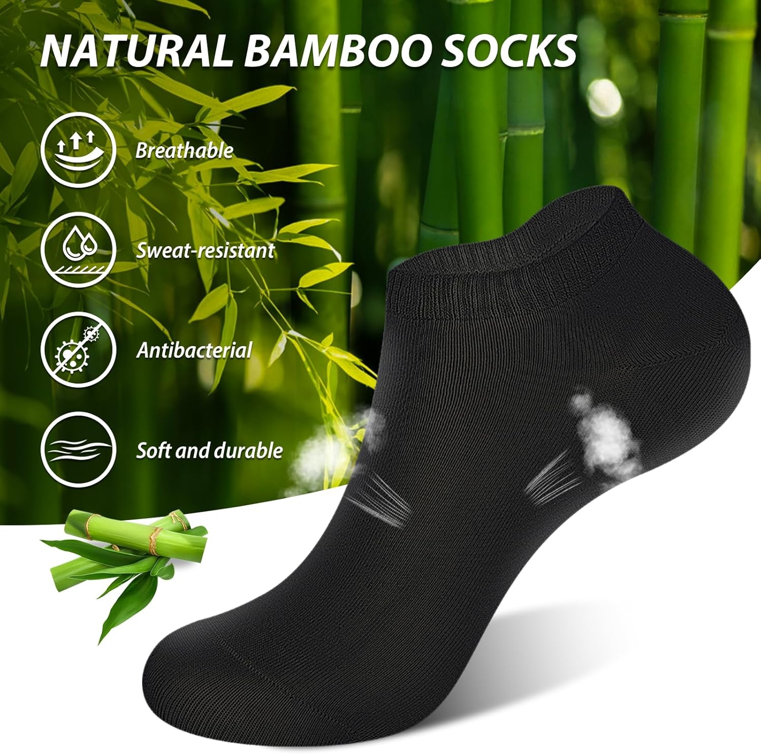 10 Pairs Bamboo Trainer Socks for Mens Womens and Ladies, Low Cut Ankle Seamless Sock, Moisture-Wicking Short Athletic Socks for Sports, Running, Gym, Casual image number 3