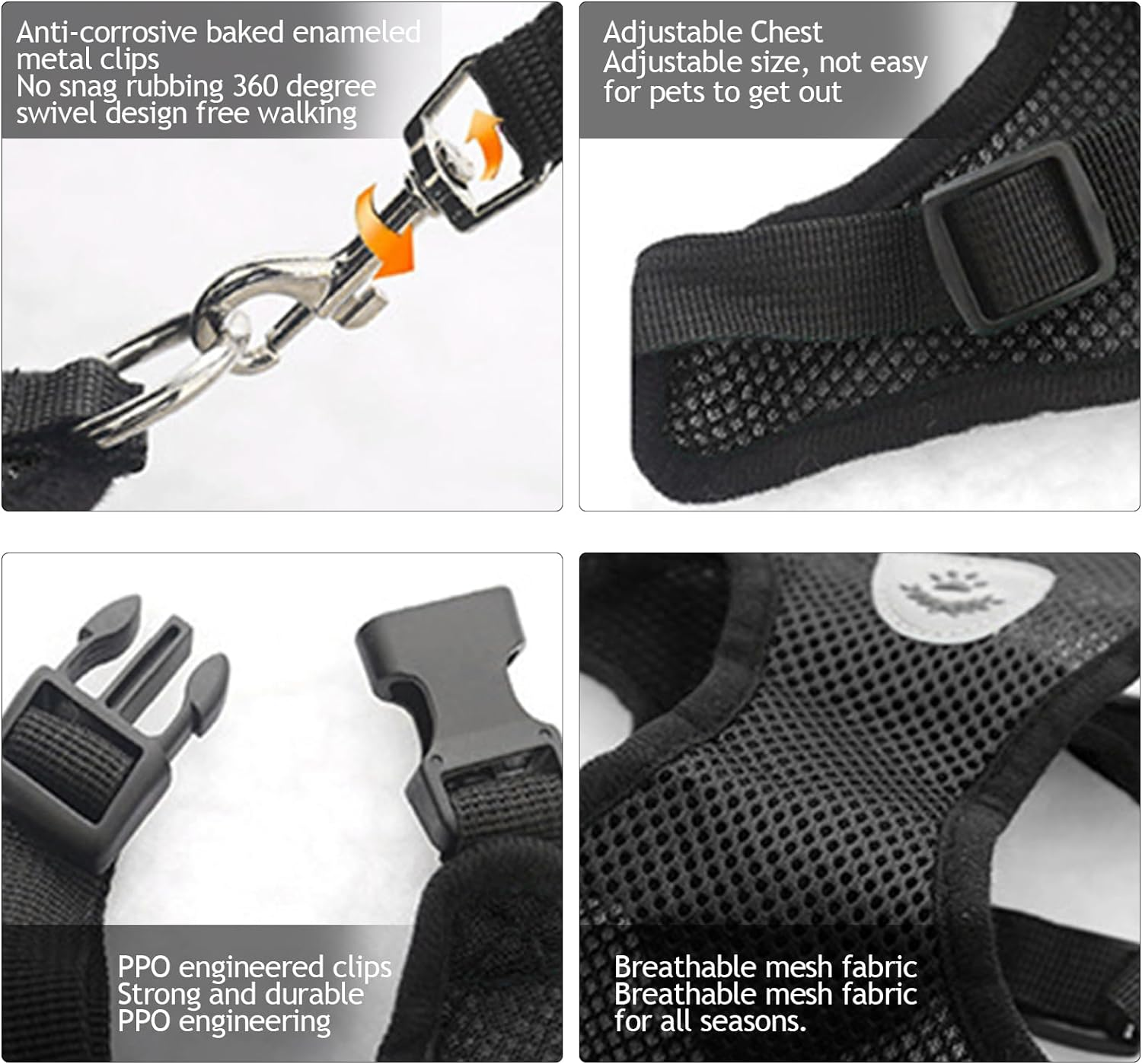 Shudyear Summer Cat Chest Harness and Leash, Anti-Escape Adjustable Soft Mesh Cat Leash and Chest Harness Set for All Types of Cats Cat Vests (Size L,Black) image number 5