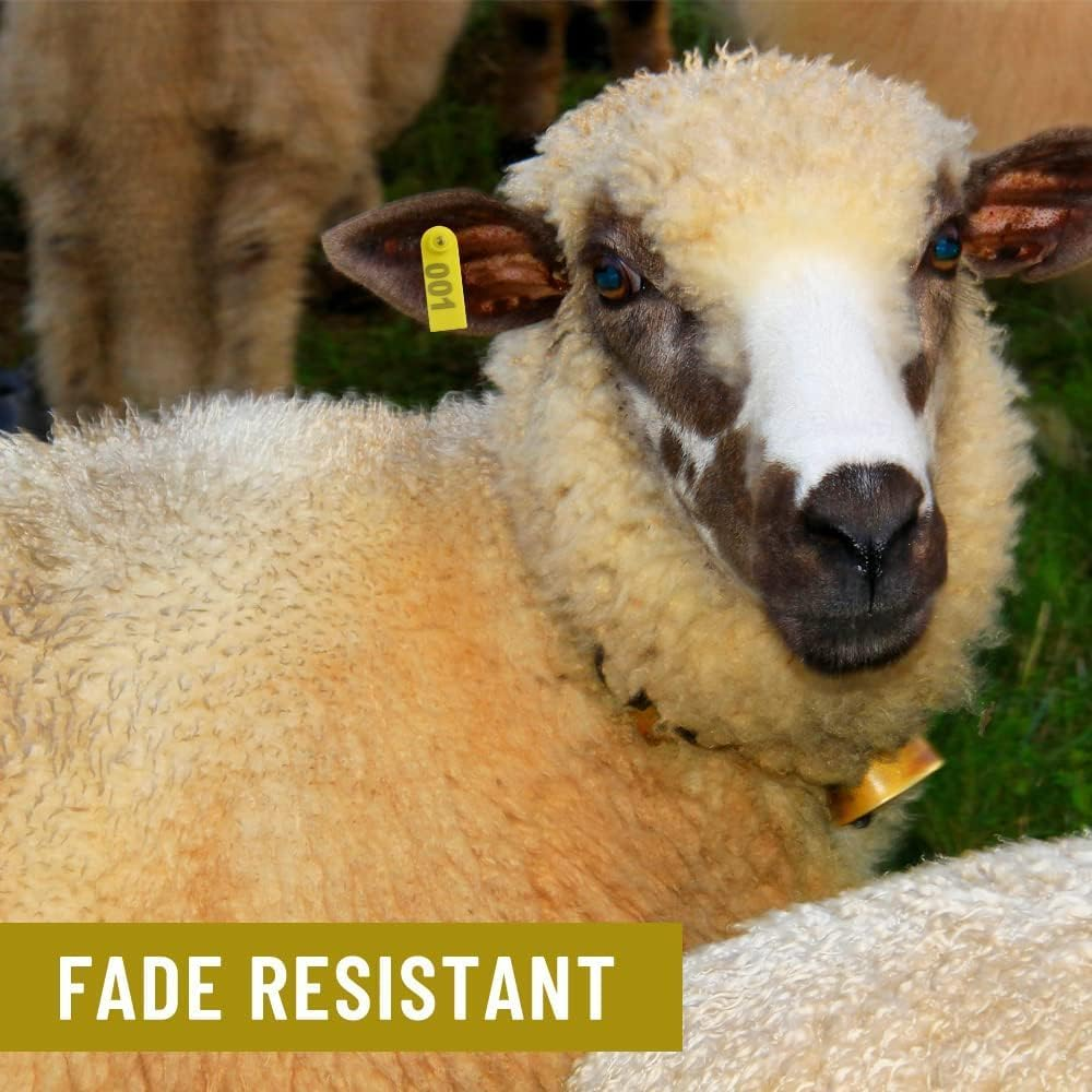100 Pcs Durable Yellow Livestock Ear Tags Numbered 1-100 with Vibrant Color and Printed Words for Cattle, Sheep, Pigs