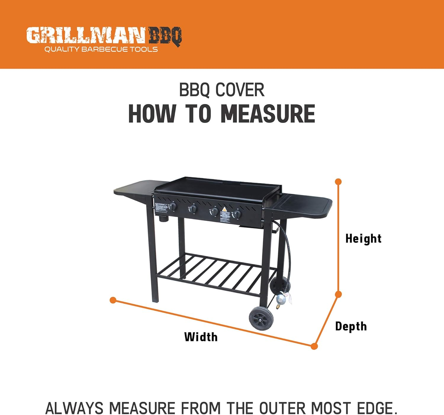 Grillman Economy 4 Burner Medium Flat Barbecue Cover Light Duty, Black, GM4FE image number 5