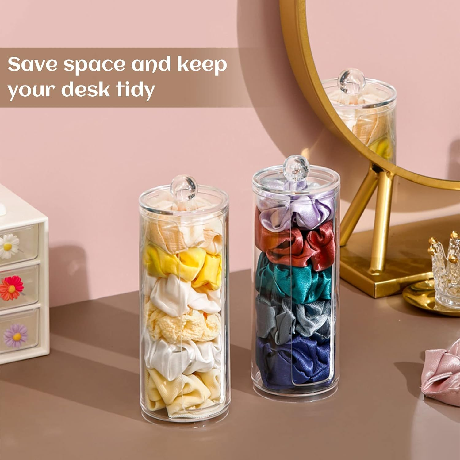 5Pcs Qtip Holder Dispenser, FHDUSRYO Cotton Pad Storage Organizer with Lid for Cotton Swab Floss, Clear Plastic Apothecary Jar Set for Bathroom Canister Storage Organization, Vanity Makeup Organizer image number 4