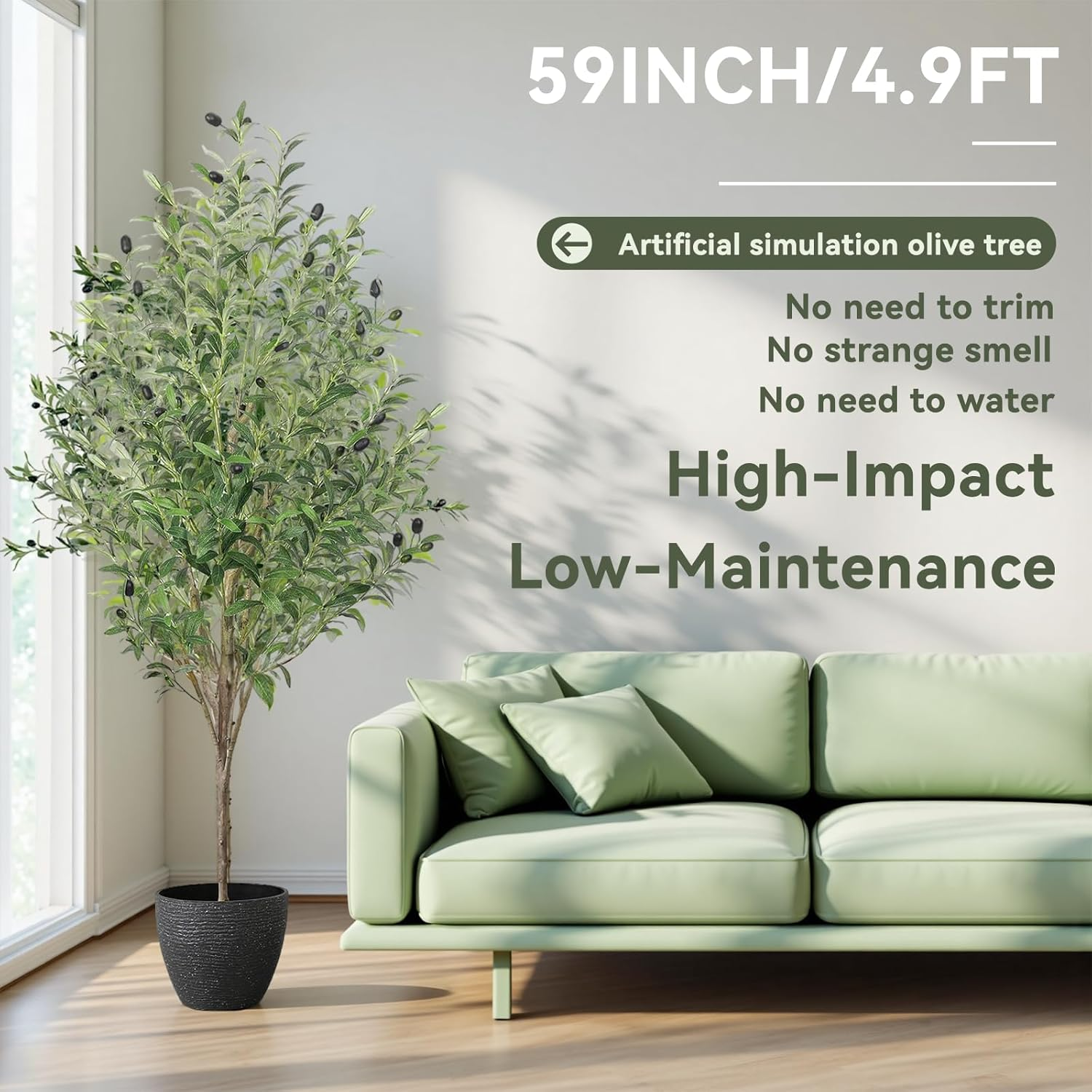 Shanghigh Artificial Olive Tree &ndash; 1.5M/5Ft Tall Faux, Decoration Olive Silk Plant with Fake Moss, Large Lifelike Faux Plant in Pot, Potted Olive Tree for Modern Home Office Indoor Outdoor Decor, Gift image number 2