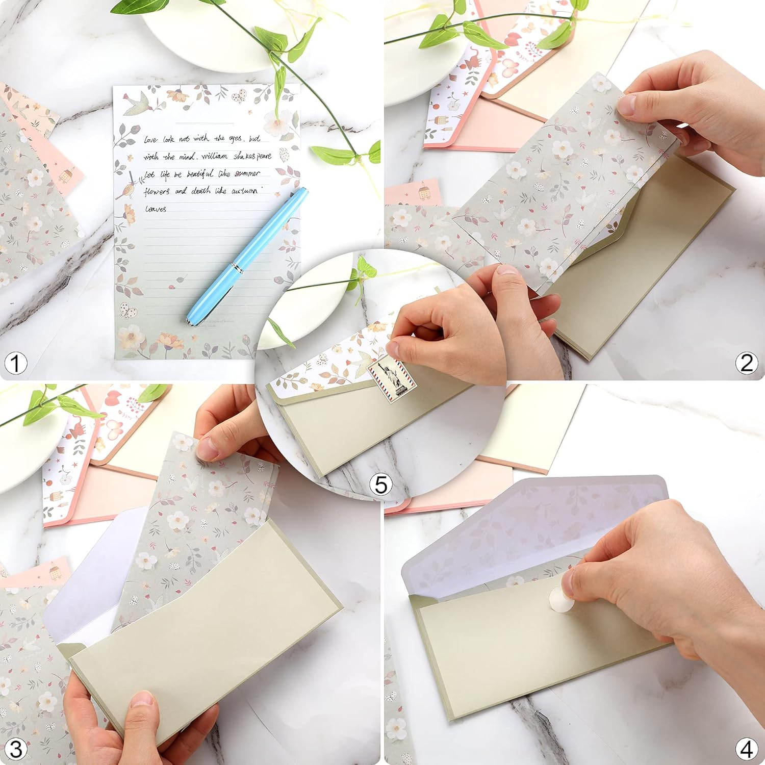 Stationery Writing Paper and Envelopes Set Cute Vintage Floral Letter Writing Paper for Women（18 Sheets +9 Envelopes）