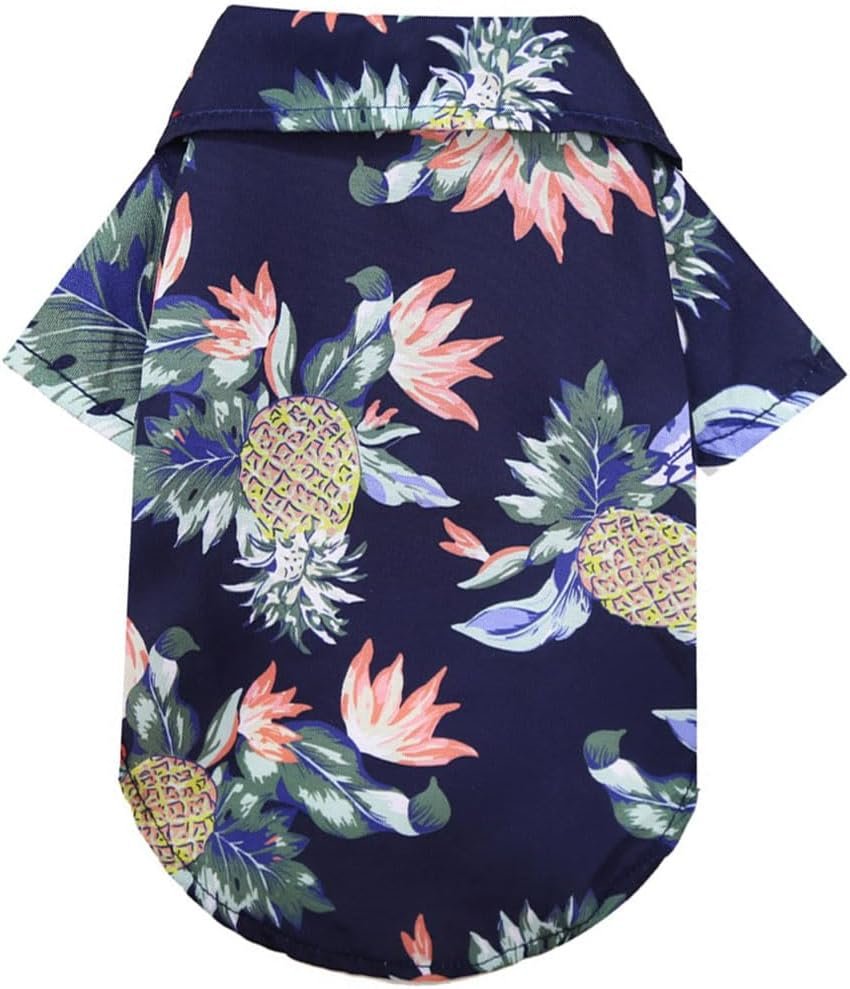 Voarge Pet Polo Shirt, Hawaiian Style Floral Dog Shirt, Printed T-Shirts, Stylish Breathable Dog Summer T-Shirt for Small to Medium Dogs Cats (Pineapple Navy, XL)