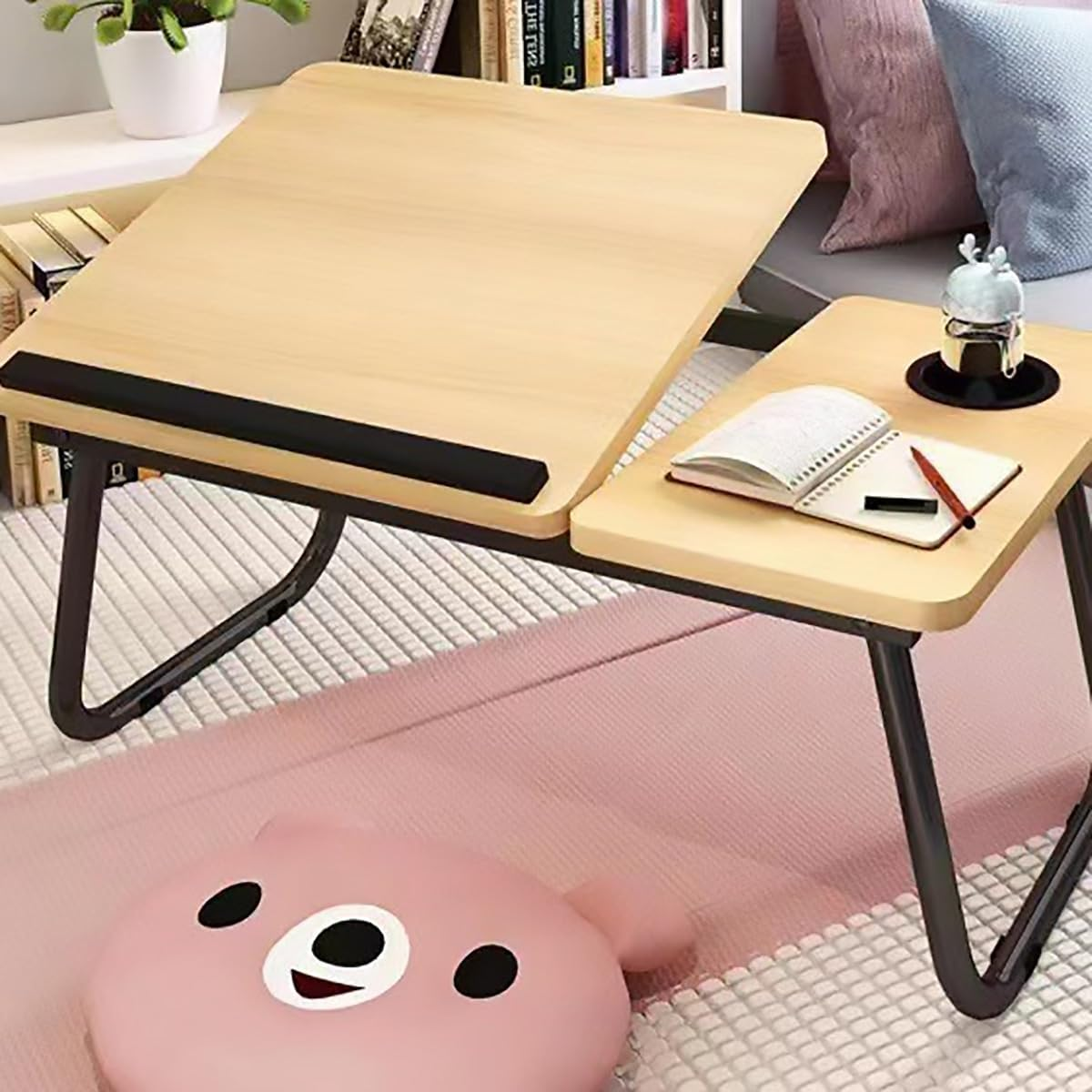 AIMALL Adjustable Foldable Laptop Desk for Bed and Sofa with 5-Stop Height Settings, Small Computer Study Table for Dormitory, Home Office, Walnut and White Maple Finish - White Maple image number 6