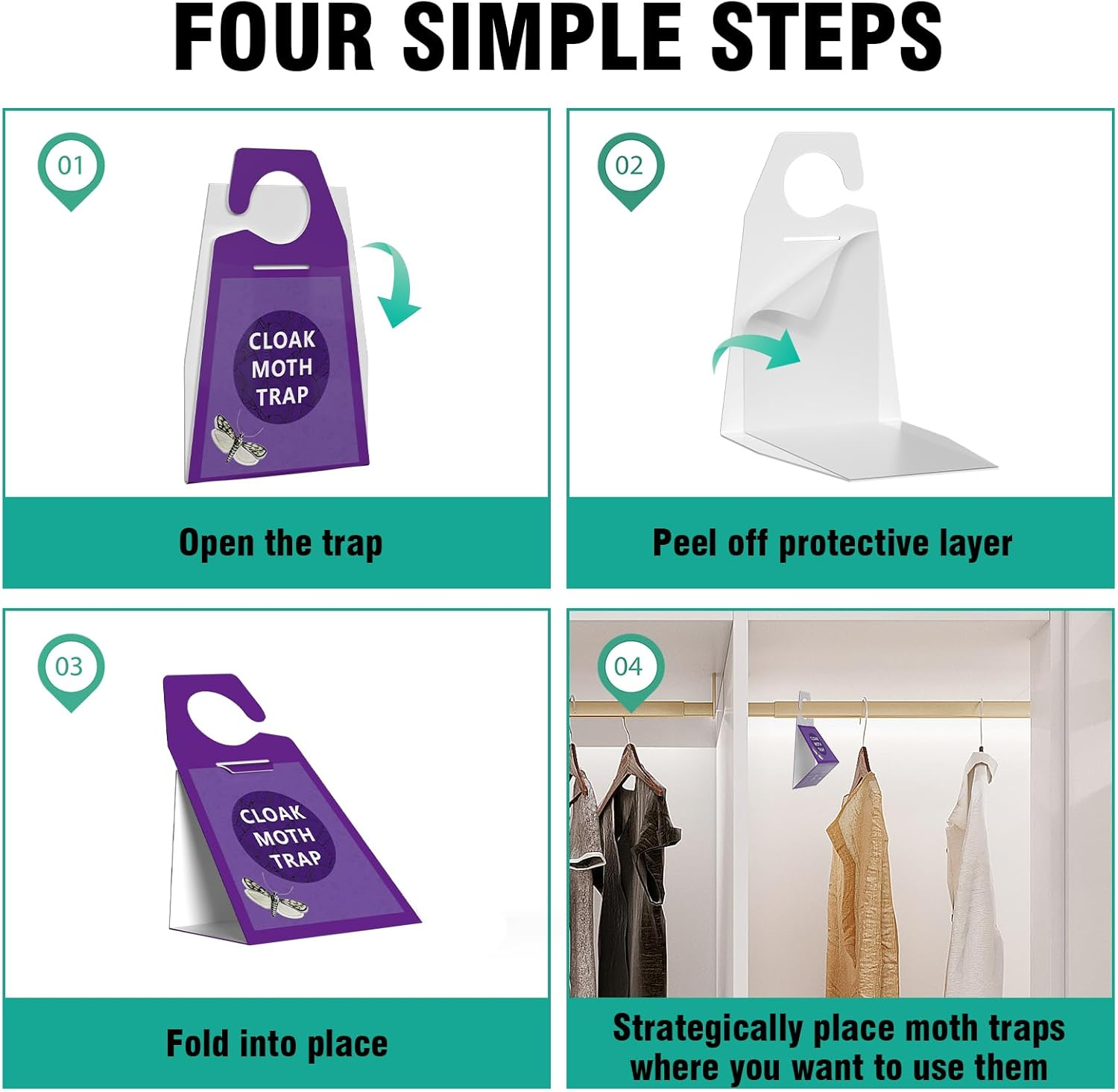 Moth Traps, Clothes Moth Killer with Sticky Glue Pheromone, No Toxic Odorless Organic Meal Moths Trap,Sticky Trap Based Repellent for Closets Carpet Kitchen Garden Barn,6 Packs image number 4