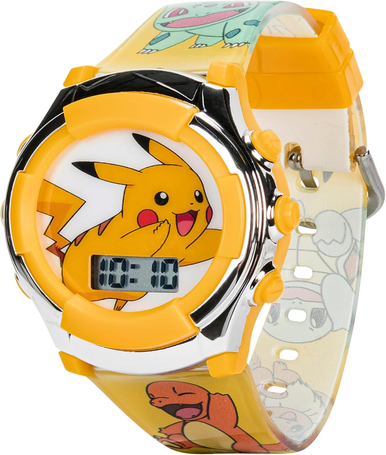 Accutime Kids Pokemon Pikachu Digital LCD Quartz Wrist Watch with Yellow Strap, Cool Inexpensive Gift & Party Favor for Boys, Girls, Adults All Ages (Model: POK4239AZ), Pikachu, Digital