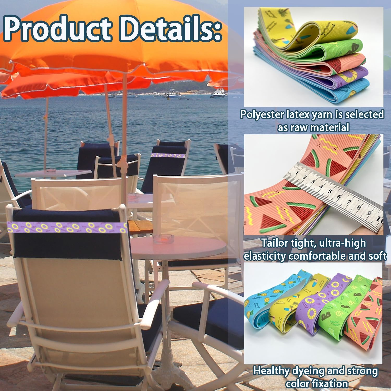 5Pcs Beach Chair Towel Bands Elastic Windproof Summer Beach Accessory for Cruise Chairs and Loungers Essential Cruise and Beach Accessory (1Pack) image number 5