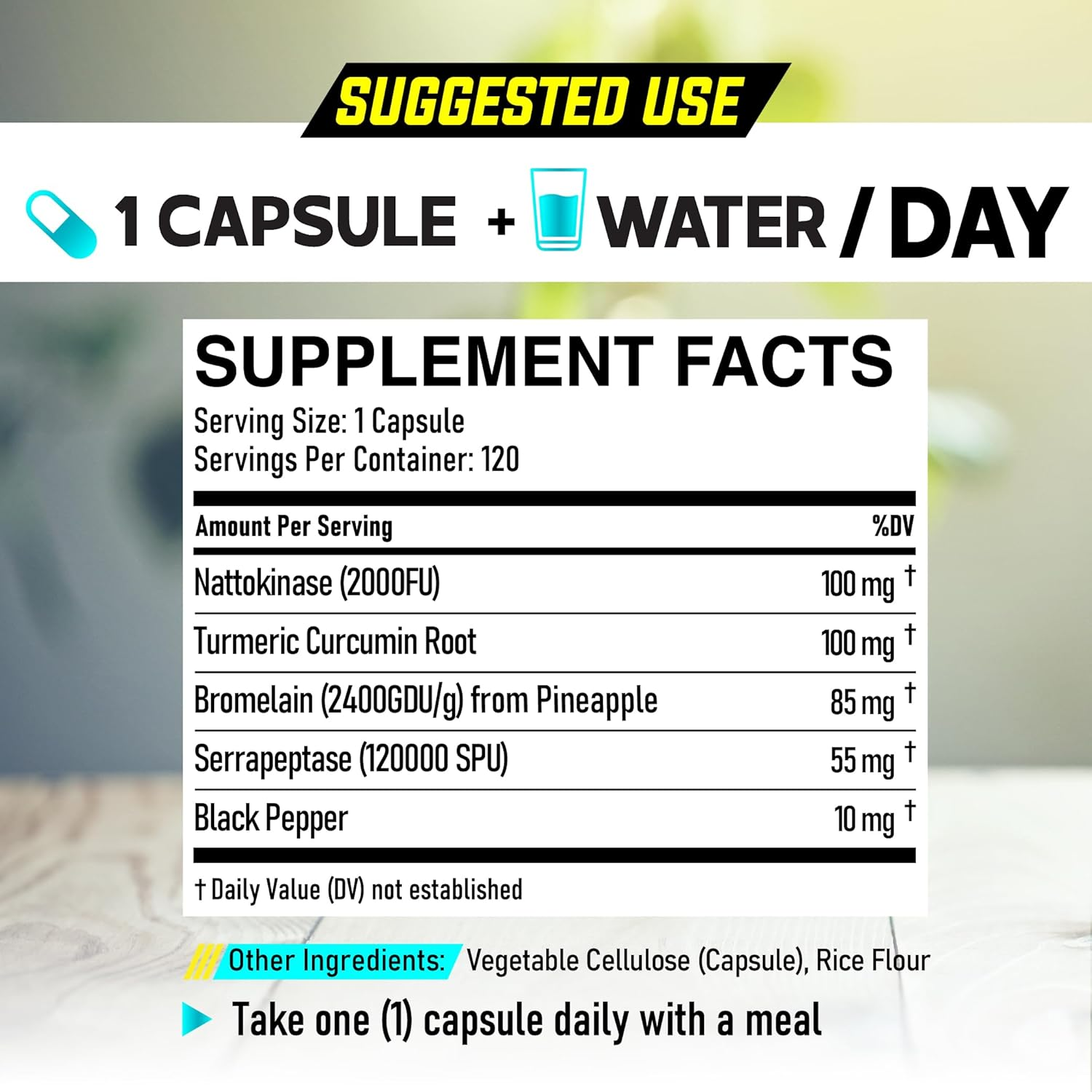 DEDICAD 120 Capsules Nattokinase 2000 Fu Supplement - Combined with Curcumin, Bromelain, Serrapeptase & Black Pepper - Body Balance, Circulation Health & Immune System - 4-Month Supply image number 2