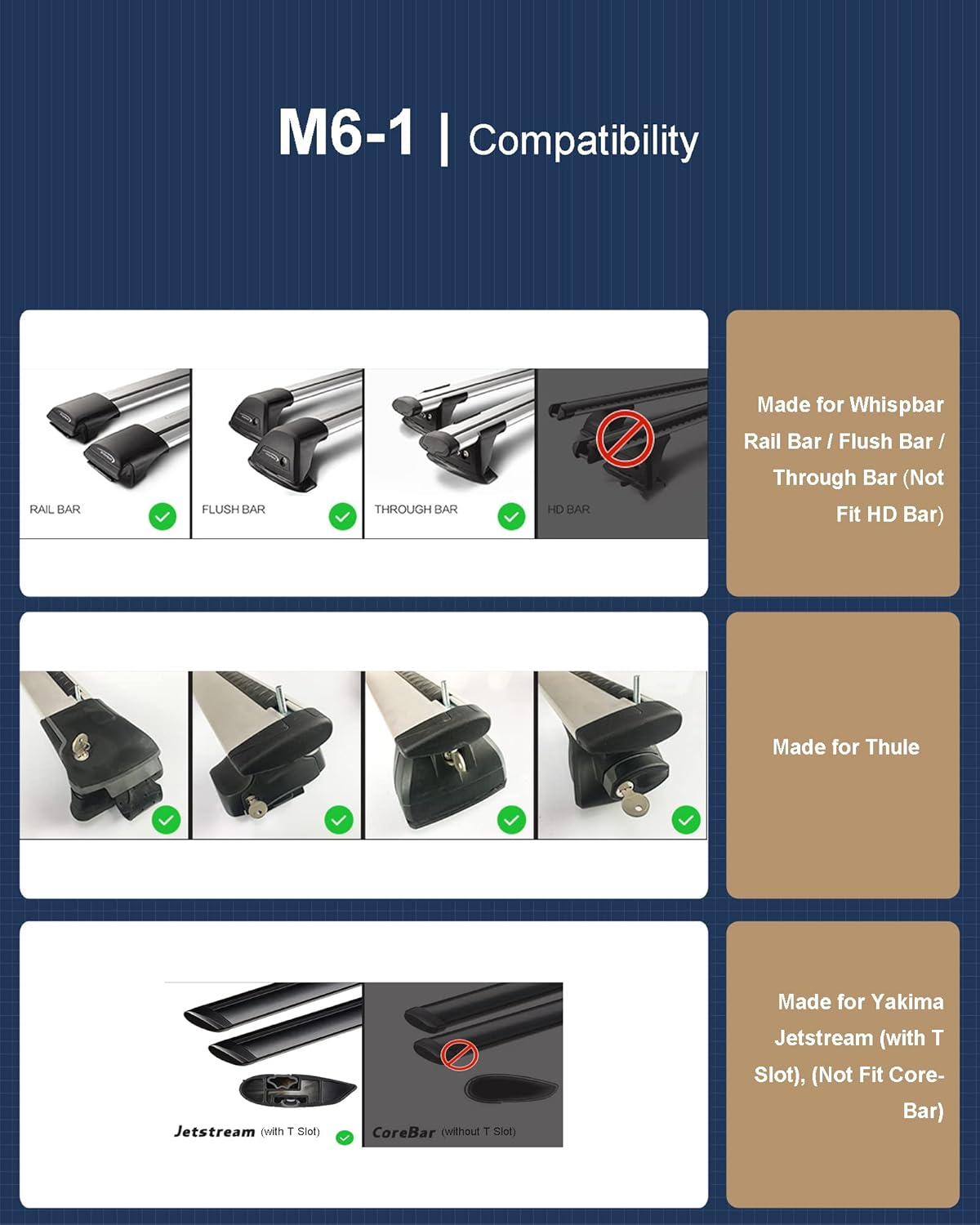 T Track Bolts Nut Kit, 1/4-20 5/16-18 Threading, 5/32 Thick Square Head, Stainless Steel M6-1 M8-1.25 T Slot Bolts Roof Rack Clamps Adapter for Thule, Yakima, Whispbar, Rhino Roof Bike Rail, 6 Count image number 3