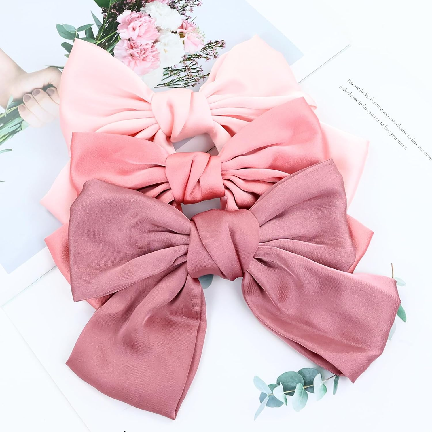 Satin Hair Bows 15 Colors 8 Inch Large Oversized with Bow French Hair Clips Bun Ponytail Holder White Red Blue Green Black Hair Accessories for Women Girls image number 5