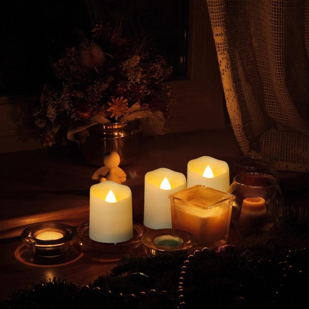 Actpe LED Tea Light Candles with Timer Remote Controlller, 6Pcs Flameless Flickering Battery Operated Long Lasting Votice Candles for Home Party Birthday Xmas Halloween Festival Cellection - Warm White Timer image number 3