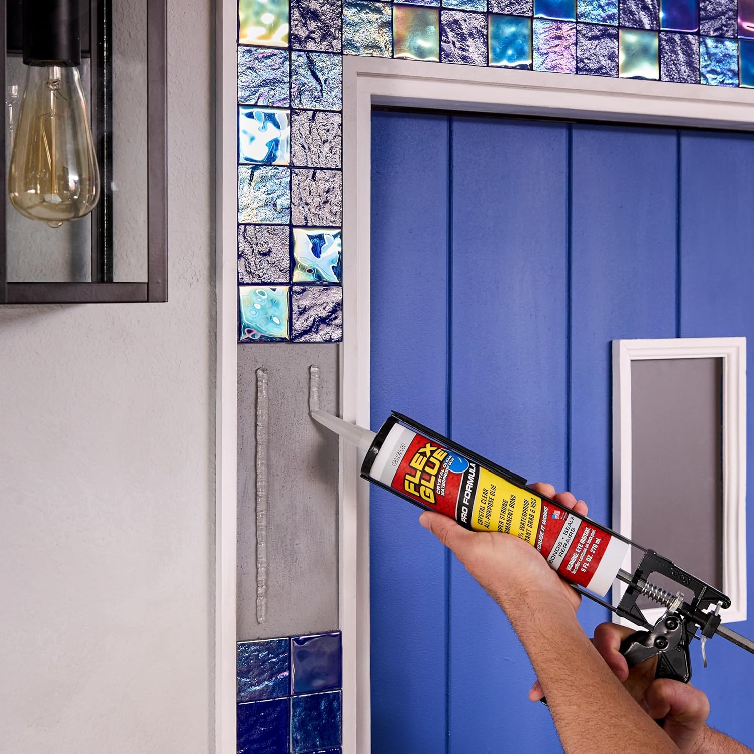 Flex Glue, Super Strong, Rubberized Waterproof Adhesive, Works Underwater, Use on Pools, Showers, Outdoors, Concrete, Brick, Pavers, UV Resistant, 9 Oz Cartridge, Clear image number 5