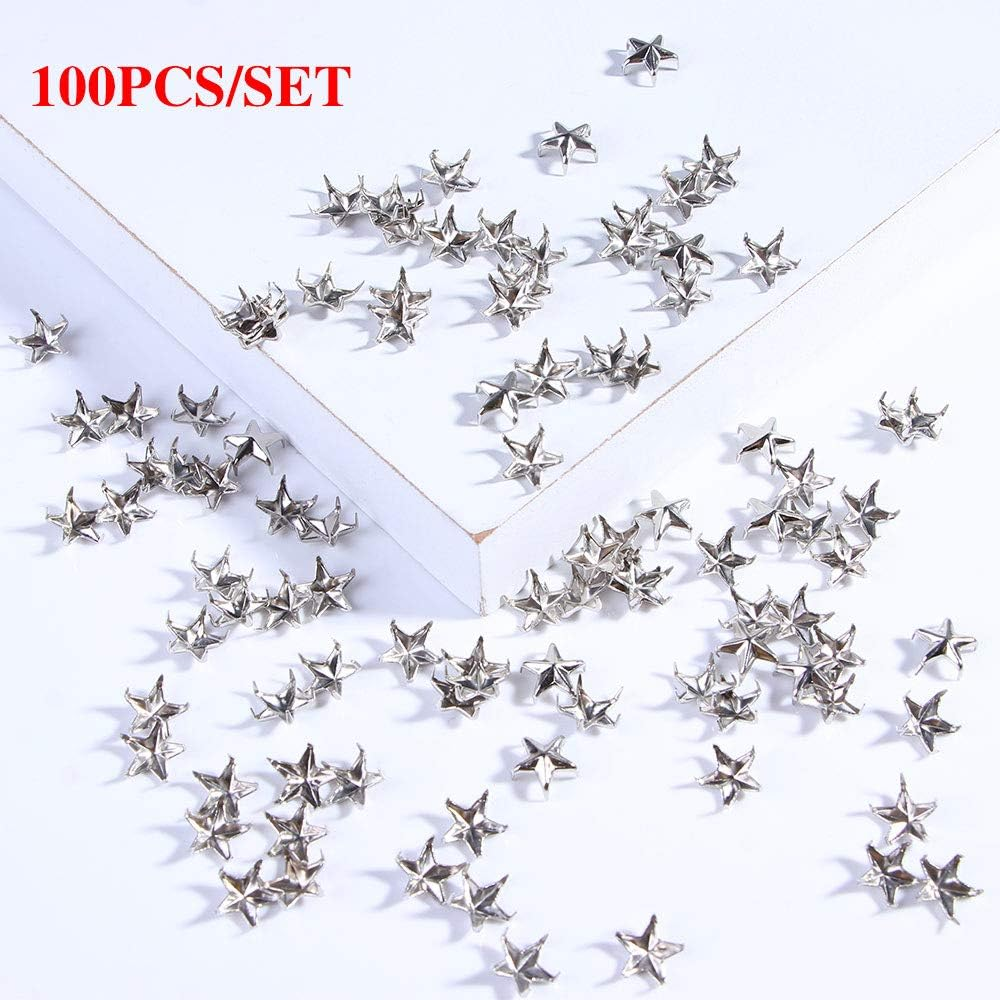 Leadigol 100PCS Metal Star Nailhead,Silver Color Star Shape Spikes Studs Spot for DIY Leather Craft image number 2