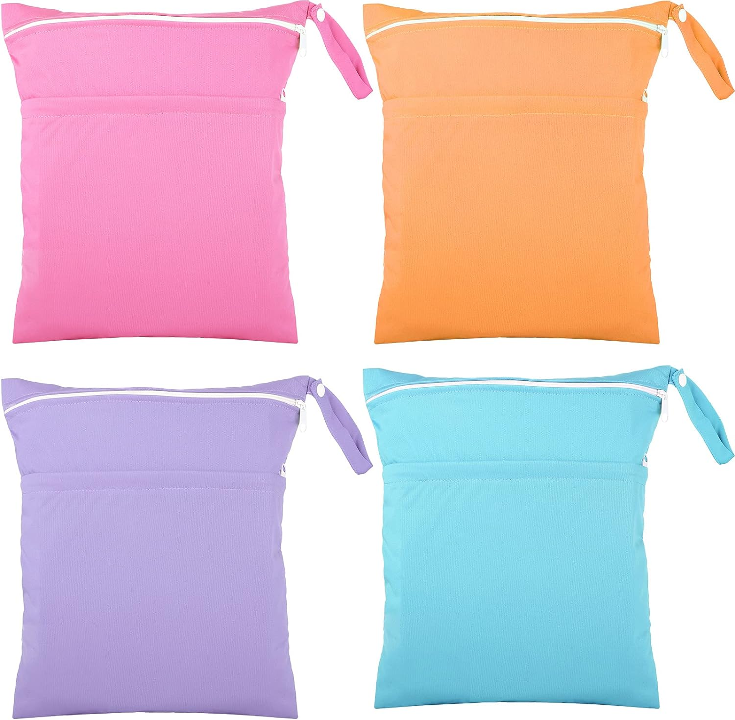 Shappy 4 Pcs Wet Dry Bag for Baby Cloth Diapers Waterproof Wet Bag Washable Travel Reusable with 2 Pocket for Travel Beach Pool(Blue, Purple, Pink, Orange)