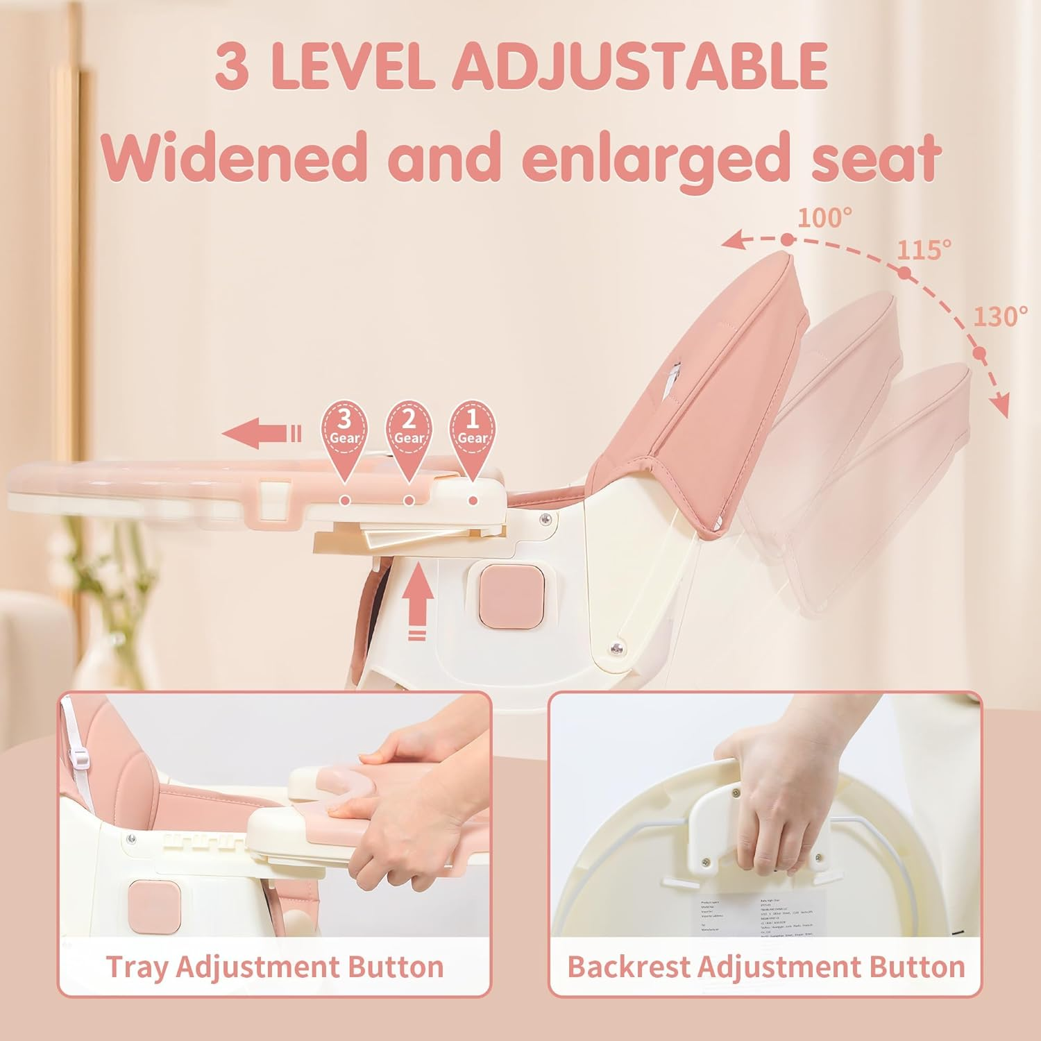 Portable Baby High Chair, 6 in 1 Convertible High Chairs for Babies & Toddlers with 5-Point Safety Harness, Foldable High Chair for Space-Saving, Adjustable Dining Tray, Backrest & Height image number 1