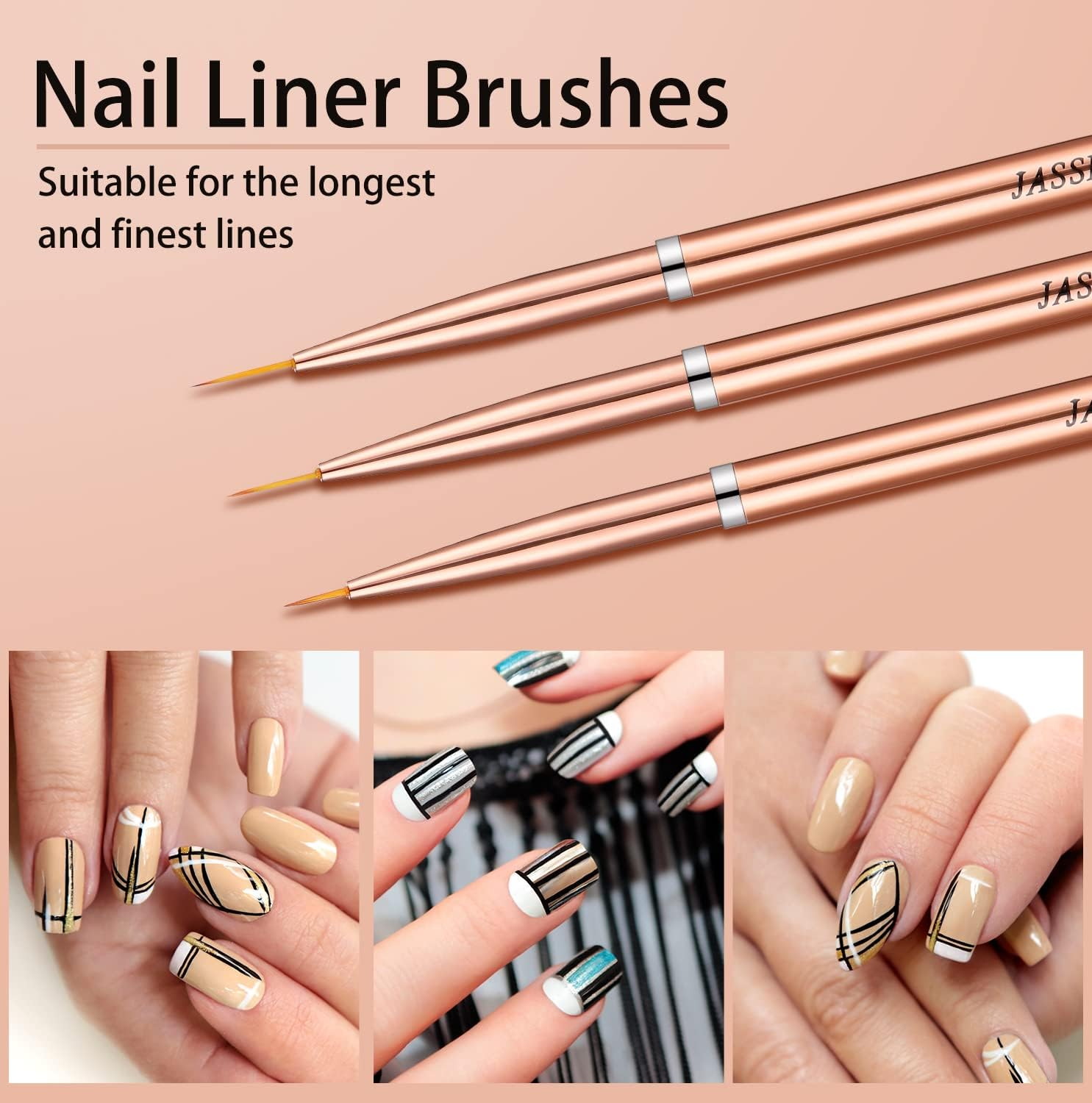 Nail Brushes, Pack of 3 Nail Art Liner Brushes, Nail Design Brush, Striped, Thin, Long Pen, Extremely Fine Bristles for DIY Nail Art, Salon and Home Use (7 Mm/9 Mm/11 Mm) image number 5