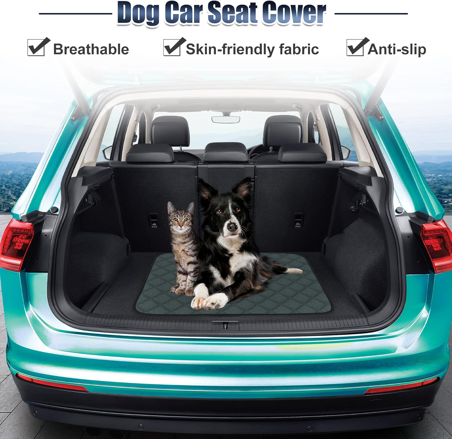 X AUTOHAUX 2 Pcs Dog Seat Cover Reuse Car Seat Cover for Dogs Reuse and Nonslip Pet Car Seat Cover XS 30X30Cm Blue Gray Fits Most Cars Suvs and Small Trucks image number 6