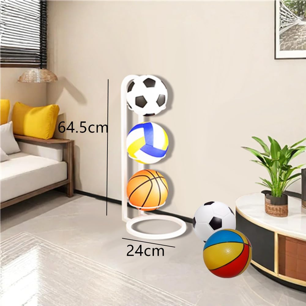 Basketball Organizer Stand,3-Tier White Ball Storage Rack,Removable Home Cube Frame Ball Stand Storage, Freestanding Stable Garage Sports Organizer Equipment Display Stand for Indoor Sports Room image number 3