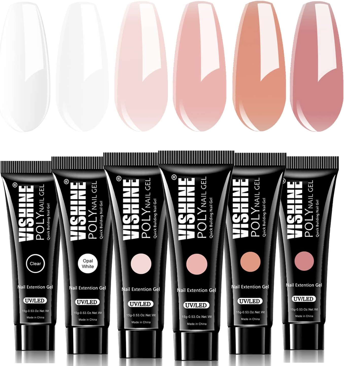 Vishine Poly Extension Gel Nail Kit Mini Nail Lamp Needed Clear Builder Jelly Gel Pink Nude Poly Nail Enhancement Trial All in One French Manicure Kit for Nail Art Starter Kit Nails image number 6