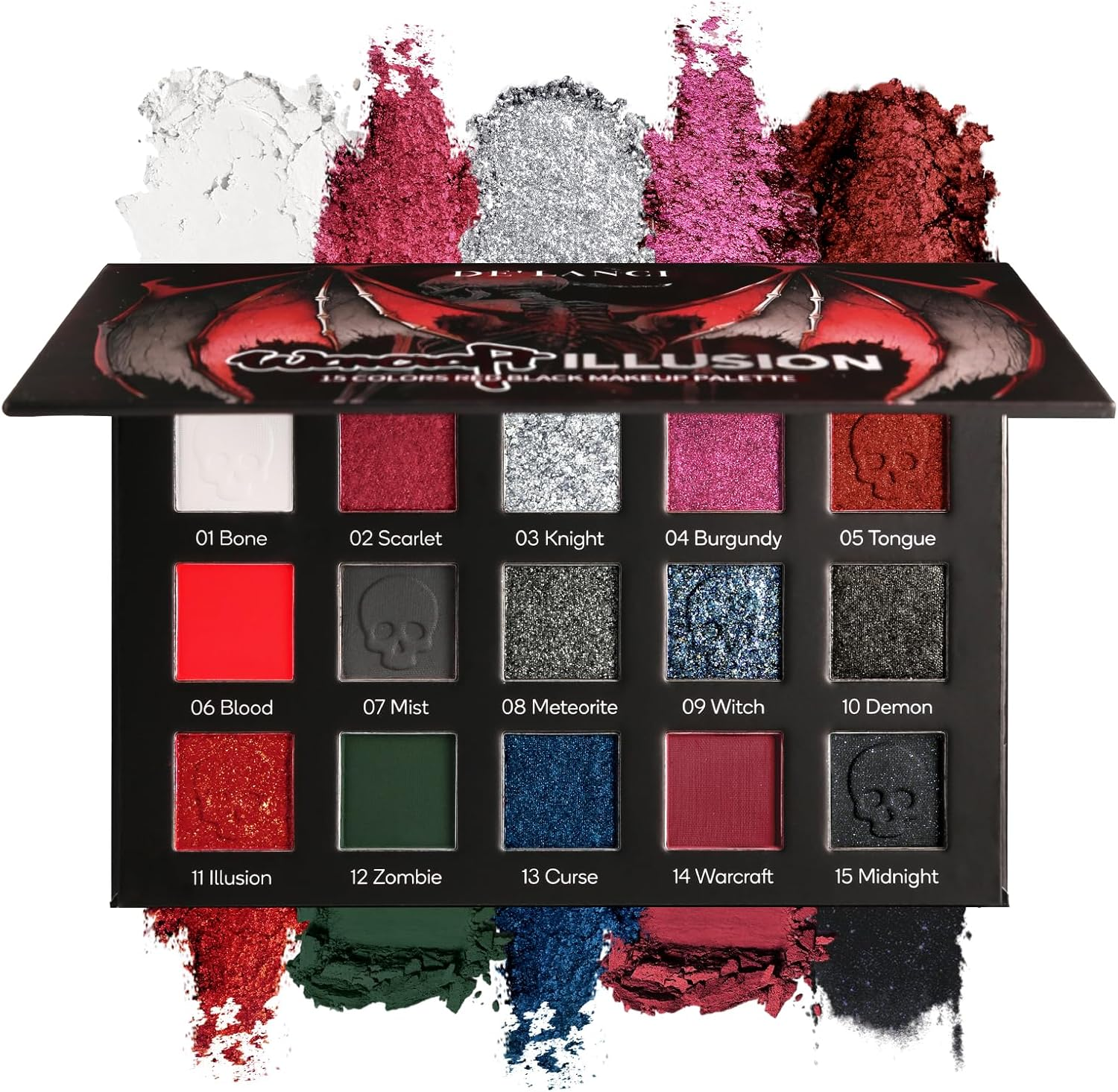 Red/Black Eyeshadow Palette, Gothic Red Eyeshadow Halloween Makeup, Black-Silver Shimmer Glitter Eyeshadow Pallet Burgundy Smokey Matt Eye Shadow for SFX Clown Vampire Christmas Looks image number 5