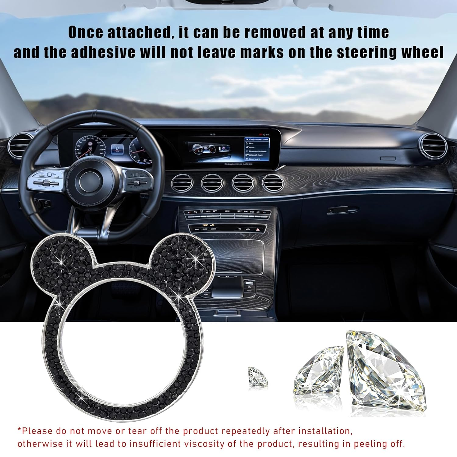 Augeny Bling Car Engine Start Button Cover, Rhinestone Key Ignition Knob Ring, Sparkling Push to Start Button Sticker for Women, Universal Car Accessories for Interior Decoration (1PC, Black) image number 4