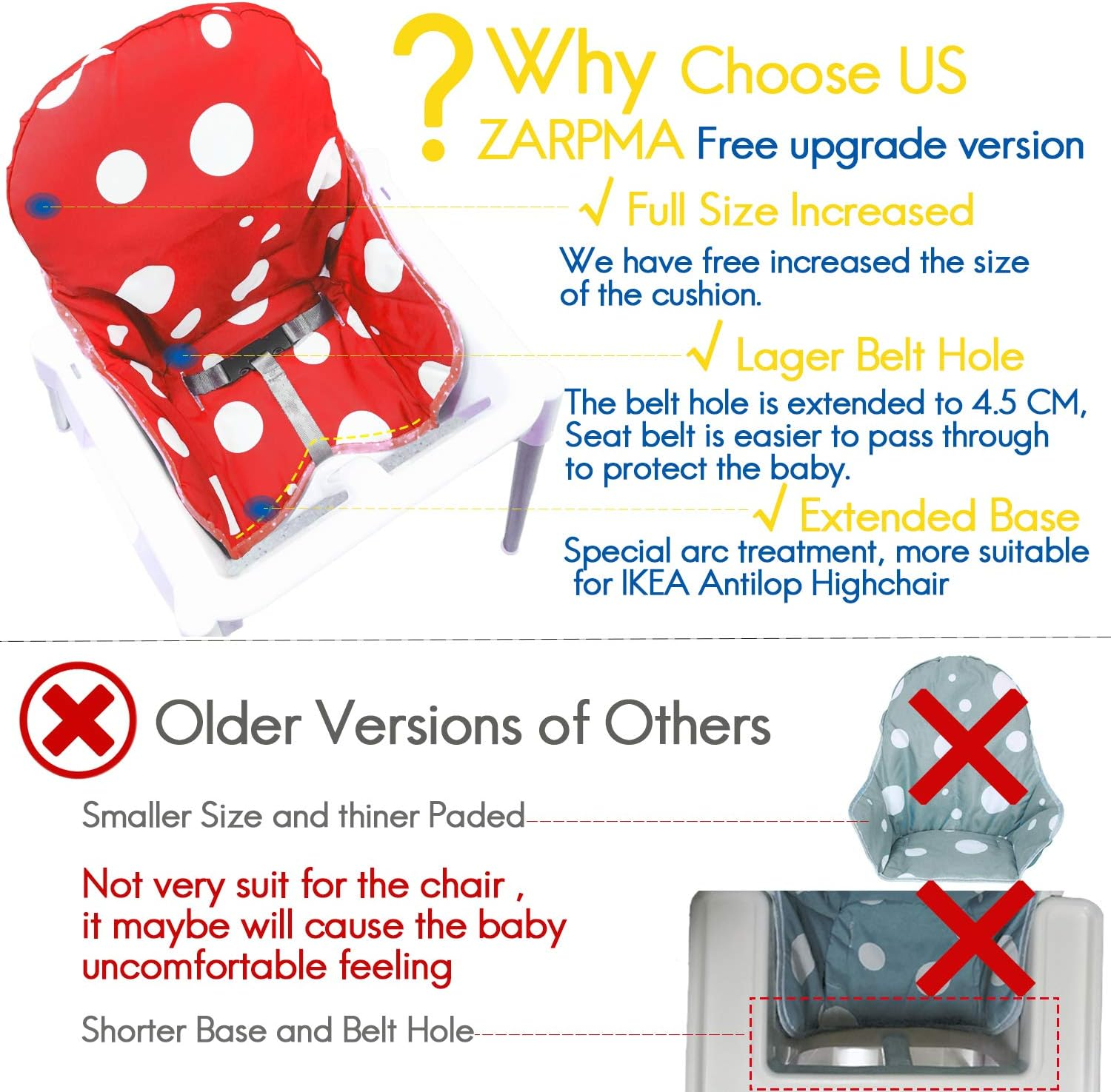 Zama Seat Covers Cushion Compatible for Antilop Highchair Washable Foldable Baby Highchair Cover Childs Chair Cushion (Red) image number 6