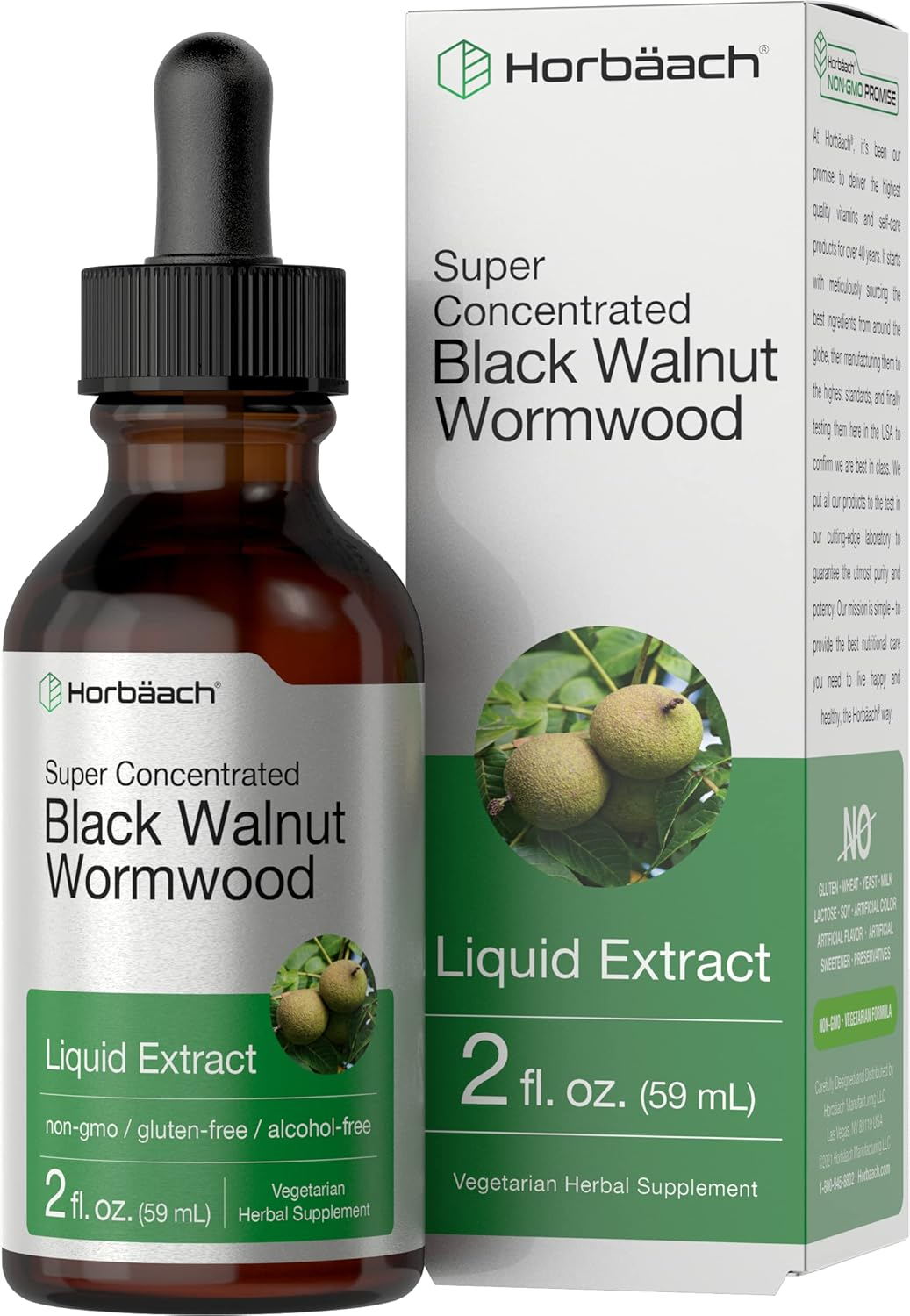 Black Walnut Wormwood Liquid Extract | 2 Fl Oz | Alcohol Free Tincture | Vegetarian, Non-Gmo & Gluten Free | by Horbaach image number 1