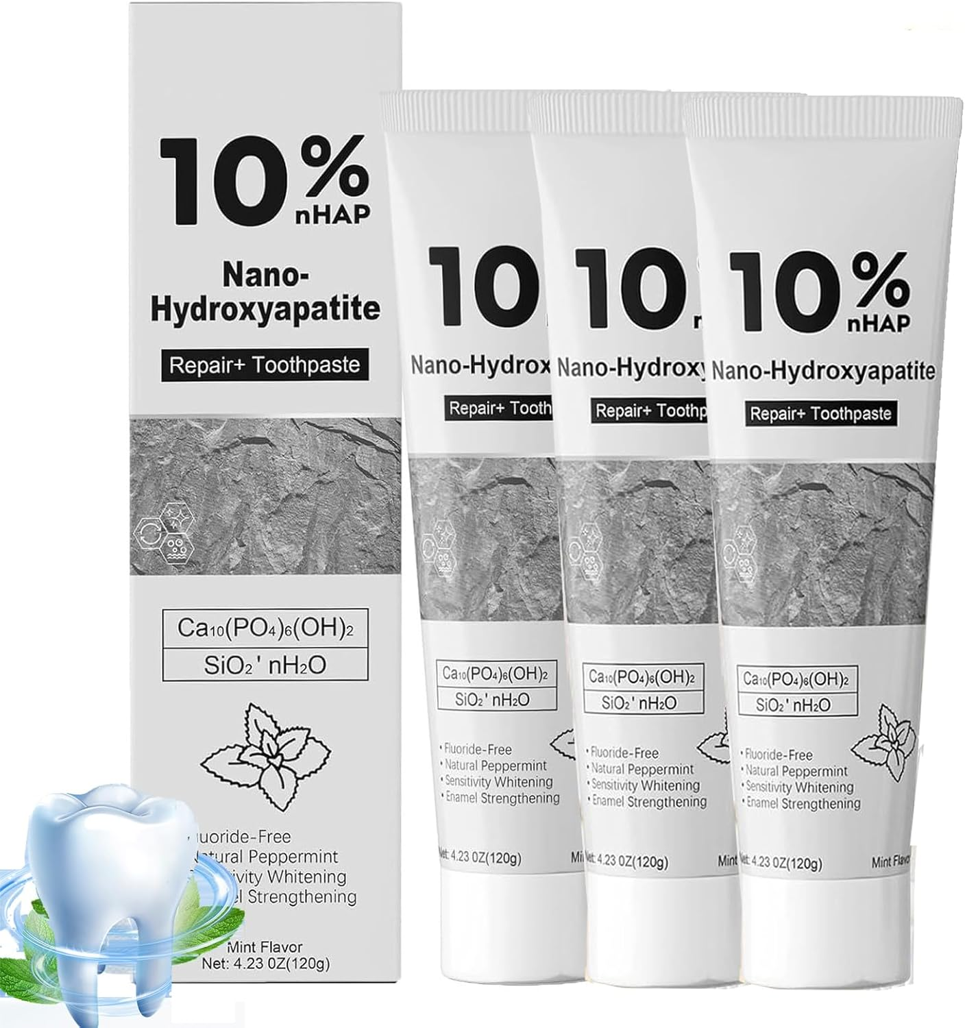 2 Pack 10% Nano Hydroxyapatite Toothpaste - Fluoride-Free Sensitive Formula for Teeth Strengthening & Whitening, Mint Flavor Tooth Paste for Fresh Breath, Daily Oral Care image number 5