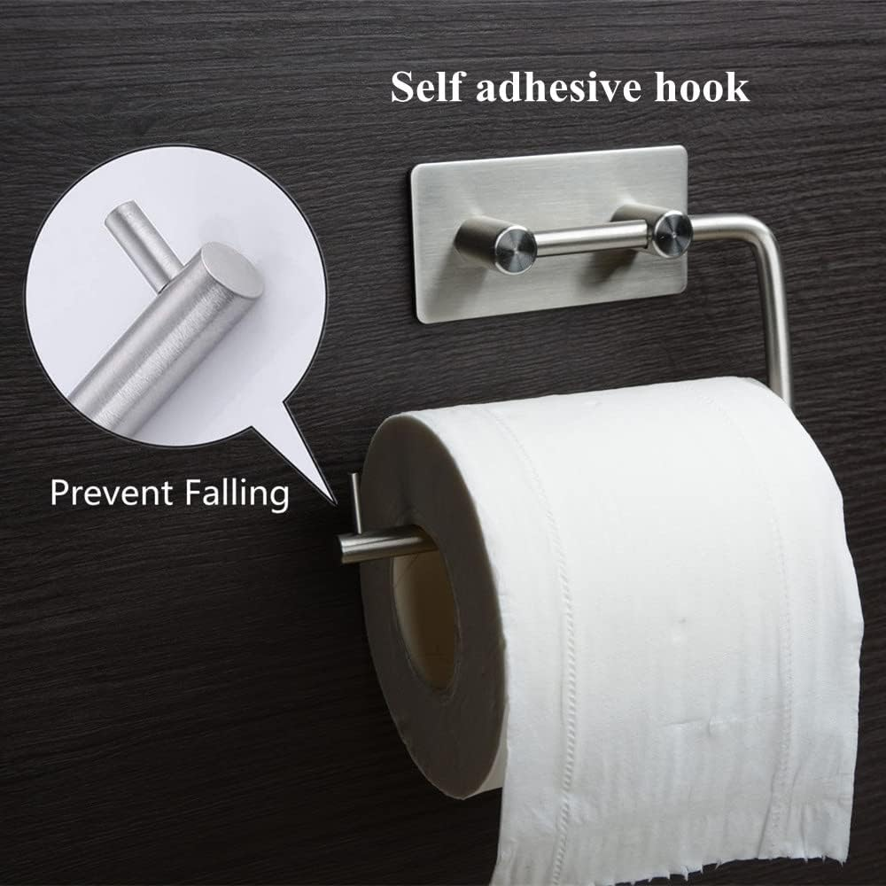 Toilet Paper Holder Stainless Steel Self Adhesive Wall Mount Toilet Roll Paper Holders Towel Hanger for Bathroom Kitchen Lavatory Hotel image number 5