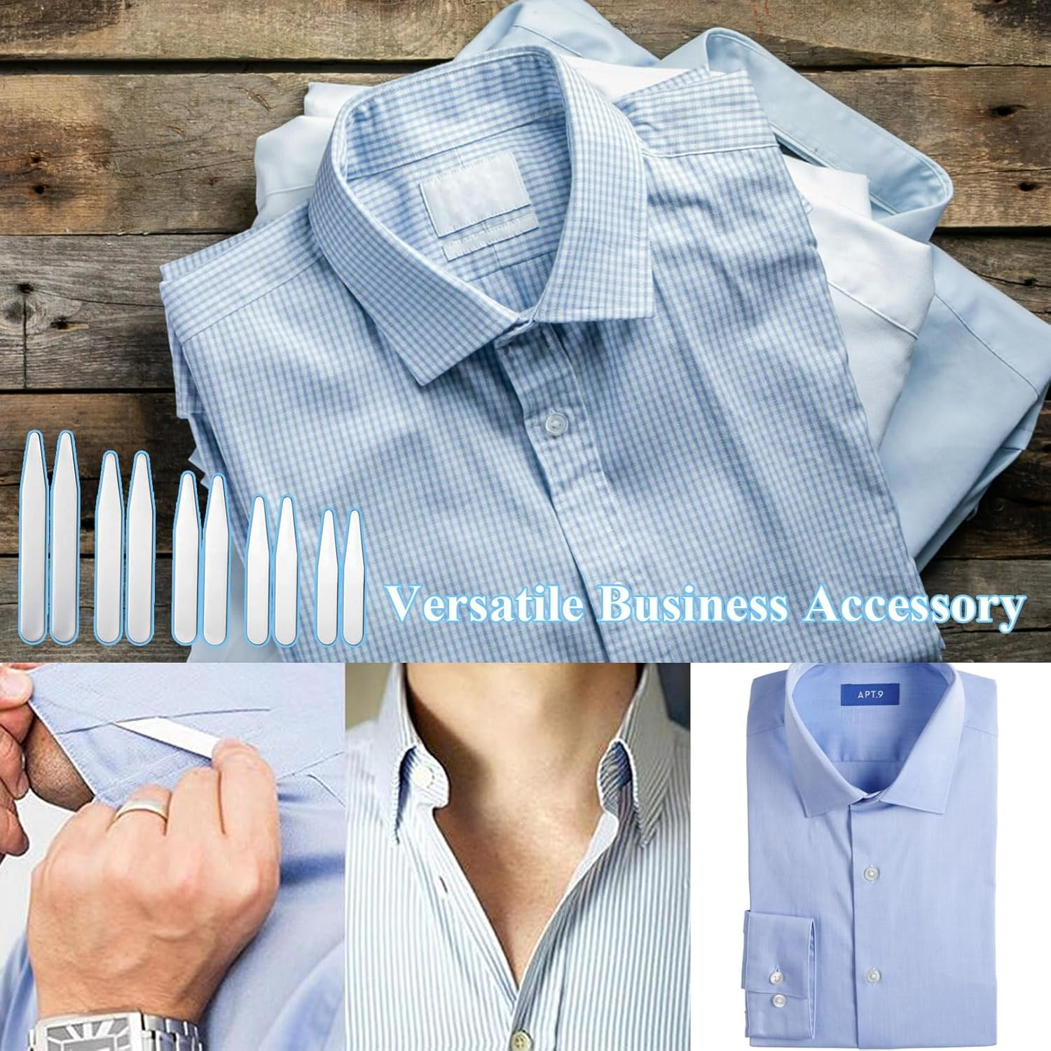 10 PCS Stainless Steel Collar Stiffeners, for Home Use Organizing Travel Mens Dress Shirt (5/5.6/6.3/7/ 7.6Cm)5 Sizes