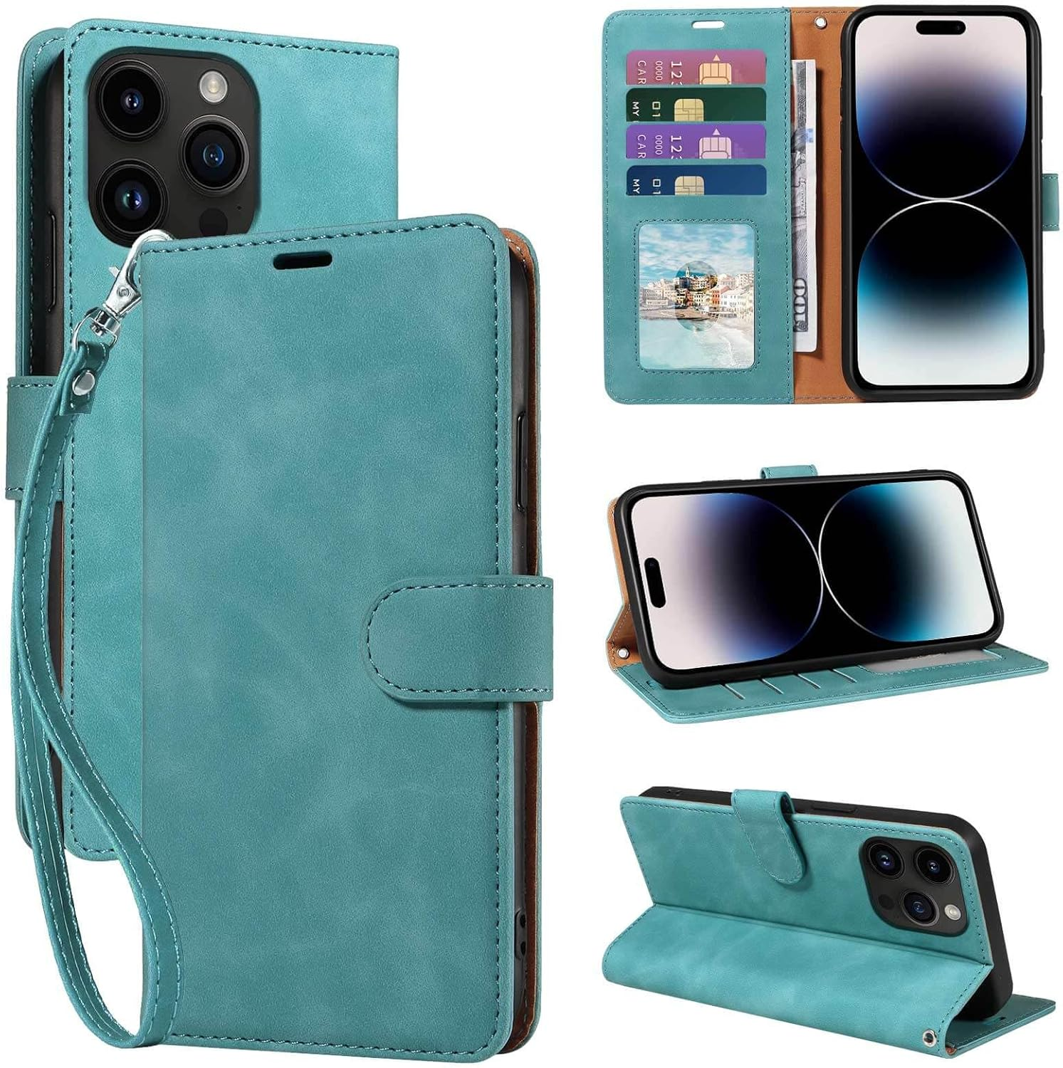 GOTOURED for Iphone 14 Pro Max Case Wallet,Phone Case 4 Card Slots, [RFID Blocking] [Wrist Strap] [Kickstand] Magnetic Shockproof Protective Leather Flip Cases Cover for Iphone 14 Pro Max (Green) image number 3