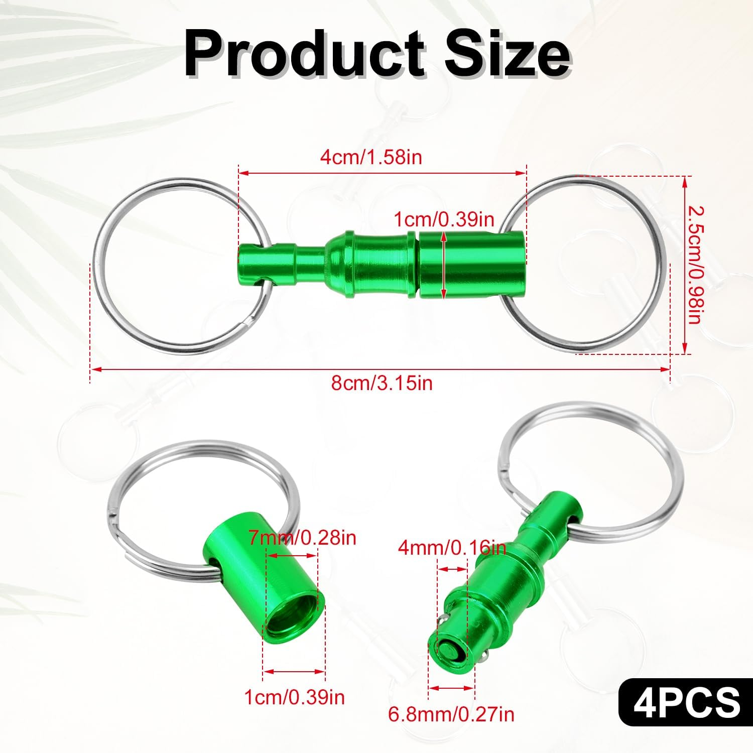 4Pcs Quick Release Keychain, Iron Brass Alloy Detachable Lock Holder Pull Apart Key Chain Quick Release Key Ring Double Spring Split Snap Separate Detachable Key Ring Quick Disconnect Keychain (Green) image number 3