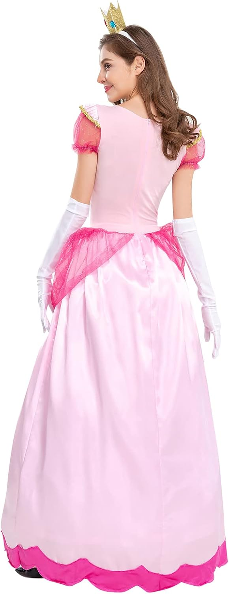 AFAVOM Princess Peach Costume with Crown and Gloves for Adult Women Halloween Birthday Party Dress up Fancy Cosplay Outfit image number 3